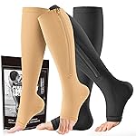 cerpite Zipper Compression Socks - 2 Pairs Open Toe Compression Stockings for Men Women 15-20mmHg,Suit for Running, Sport