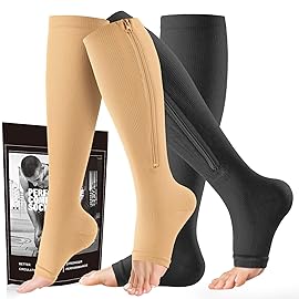 cerpite Zipper Compression Socks - 2 Pairs Open Toe Compression Stockings for Men Women 15-20mmHg,Suit for Running, Sport