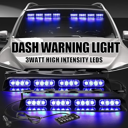 Miniatura 2 de Luces estroboscópicas azules de emergencia para salpicadero, luces de policía intermitentes de seguridad, peligro de advertencia interior para
