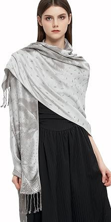 Pashmina Shawl Wrap with Ethnic Paisley Two Tone Jacquard Scarf for Women