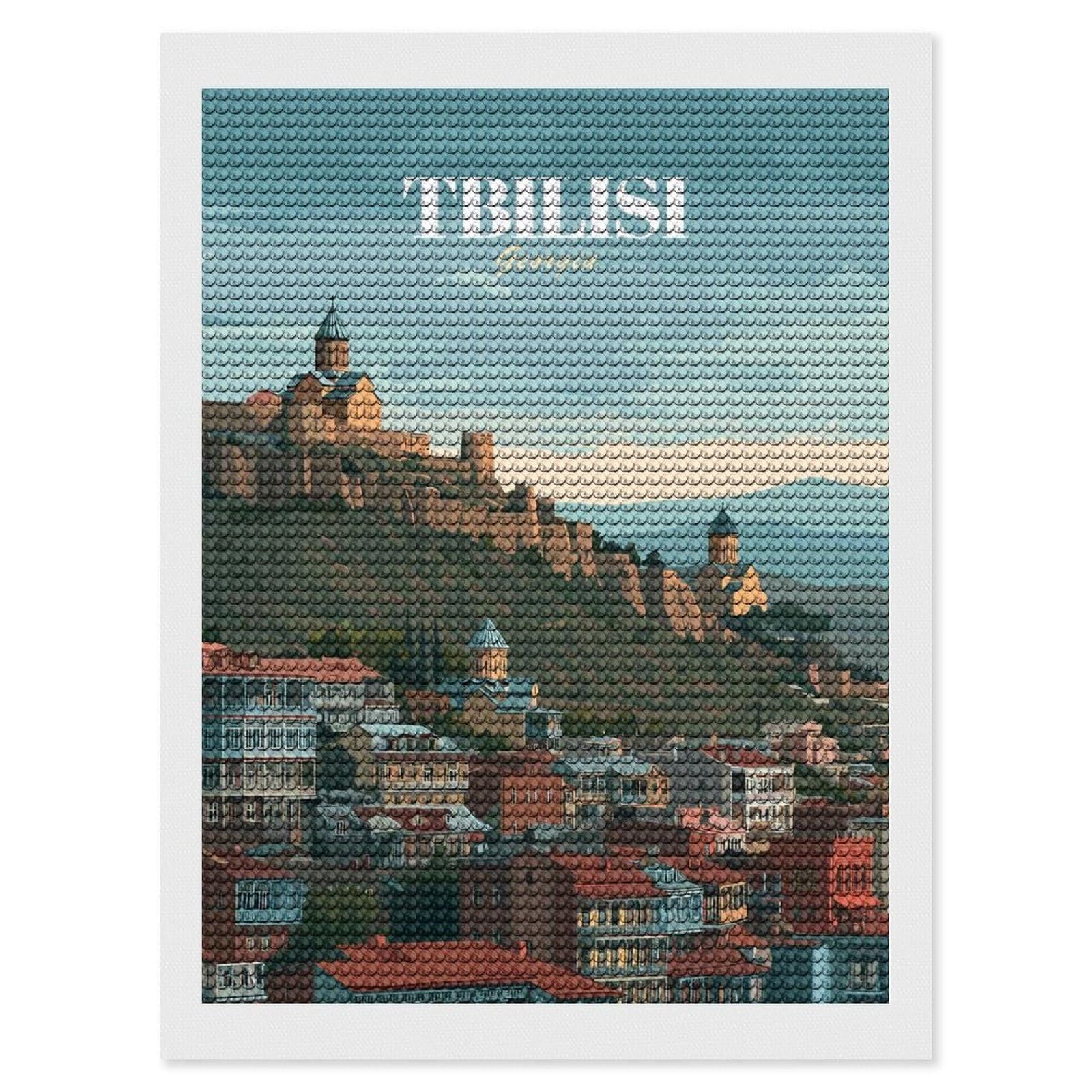 Junmoney Tbilisi, Georgia Cityscape Illustration(2) Round Drill Diamond Painting 12"x16", Satisfying Creative Project, Complete Accessories, Printed Canvas