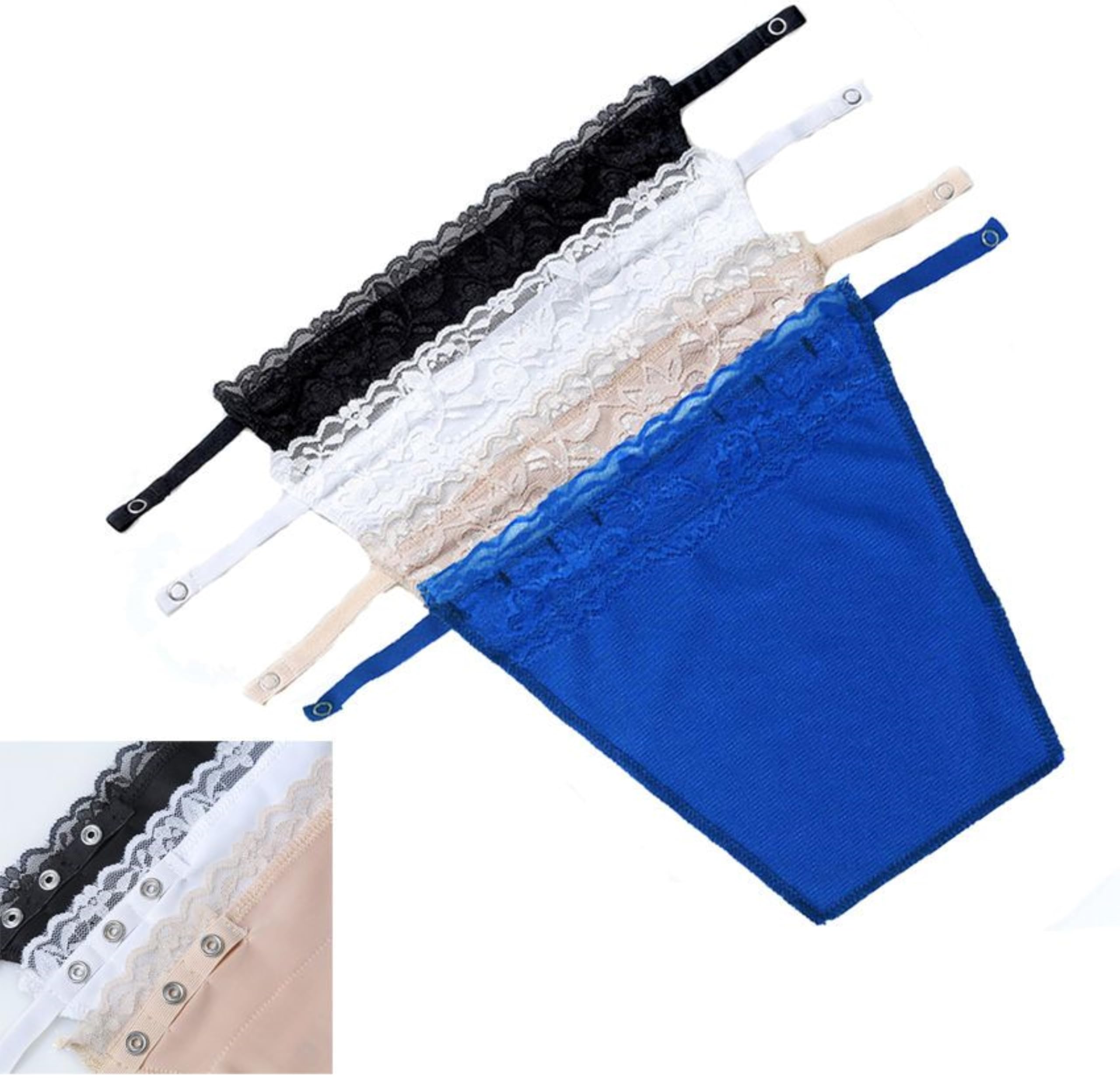 Womens Cotton Clip-on Mock Camisole cami Secret cami Slip for Deep Neck Cleavage Cover - Set of 4 - Black White Beige and Royal Blue-image-46