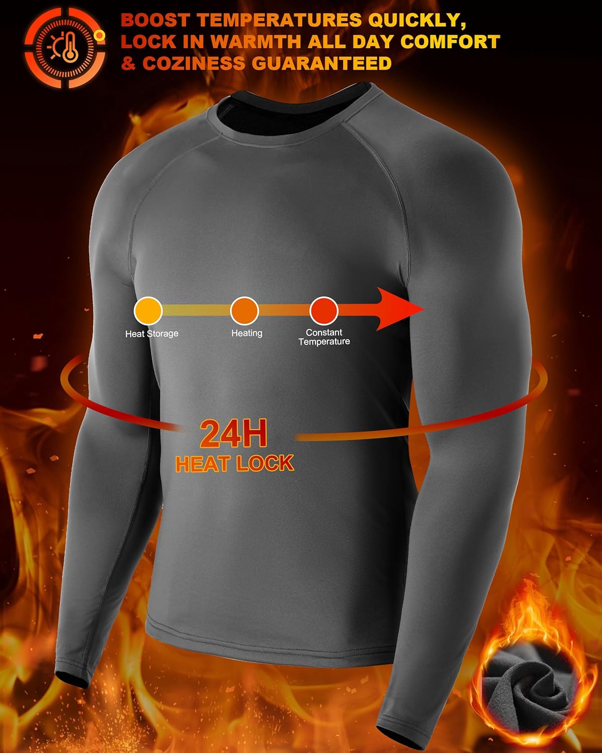 Mens Thermal Compression Shirts, Warm Long Sleeve Fleece Lined Tops Athletic Base Layer for Running Cold Weather - Image 4