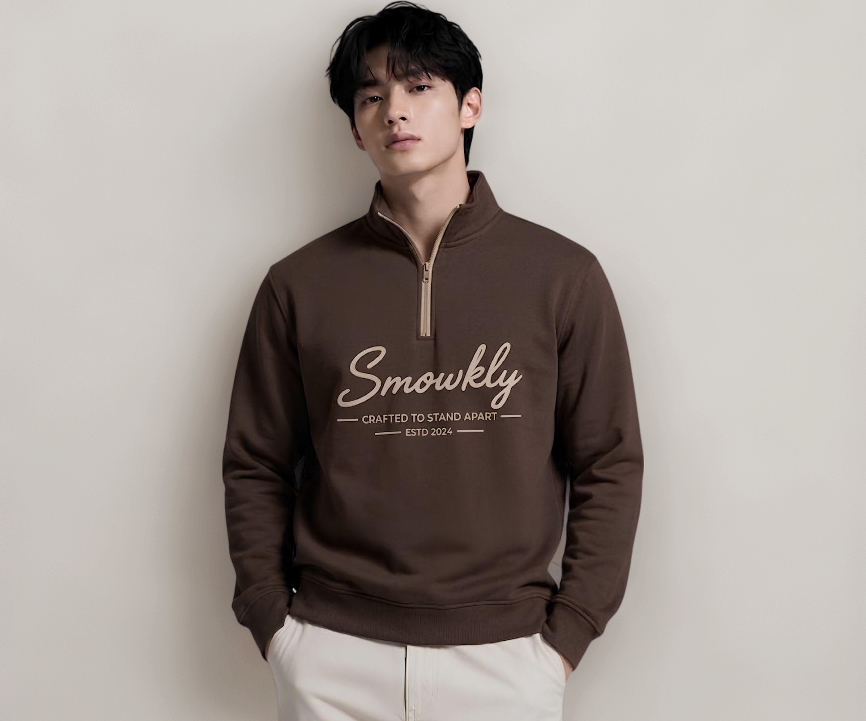 SMOWKLY Men's Quarter Zip High Neck Sweatshirt - Image 1