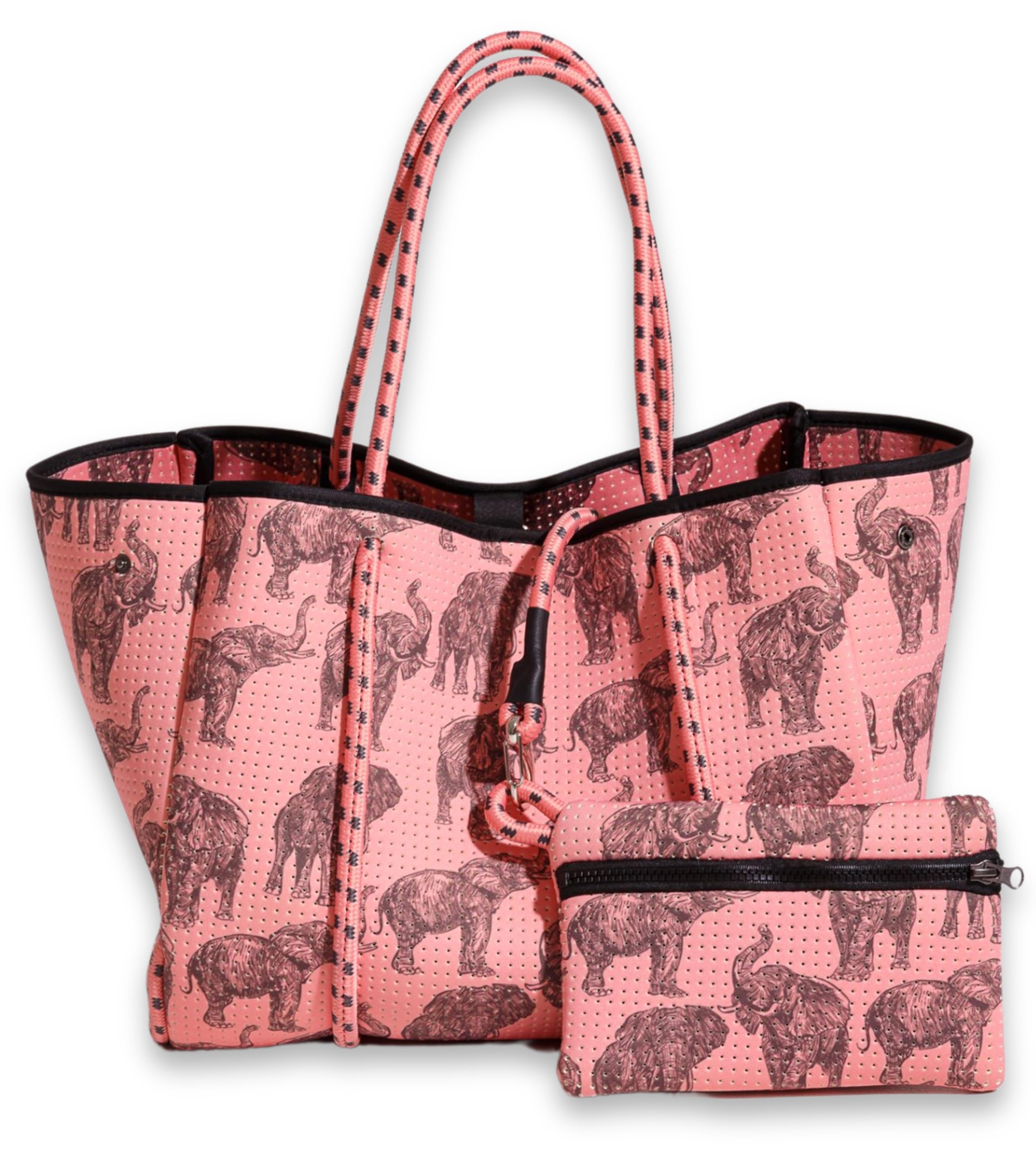 POPUPS Large Neoprene Tote Bag for Women - Everyday Designer Handbag for Travel Work and Beach with Pockets and Zipper Pouch