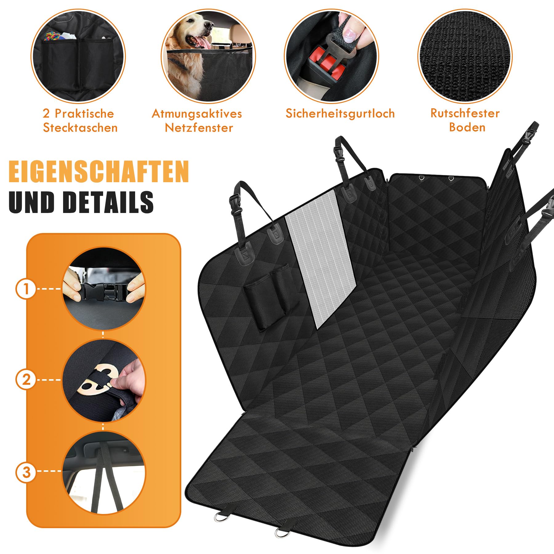CALIYO Hundedecke Auto Rückbank(143.5×134CM), Autoschondecke Hund Rücksitz mit Seitenschutz und Sichtfenster, Wasserdicht & Kratzfest - Universal hundematte Auto (Schwarz)