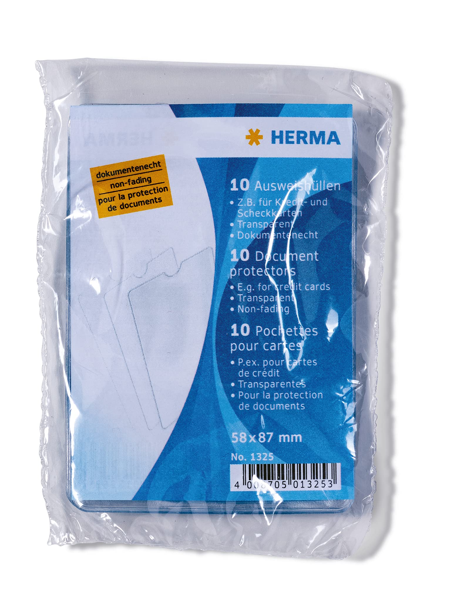 Herma 1325 - Pokrowiec ochronny na dowód osobisty (58 x 87 mm, przezroczysty), odpowiedni do kart kredytowych i kart kredytowych, 10 sztuk