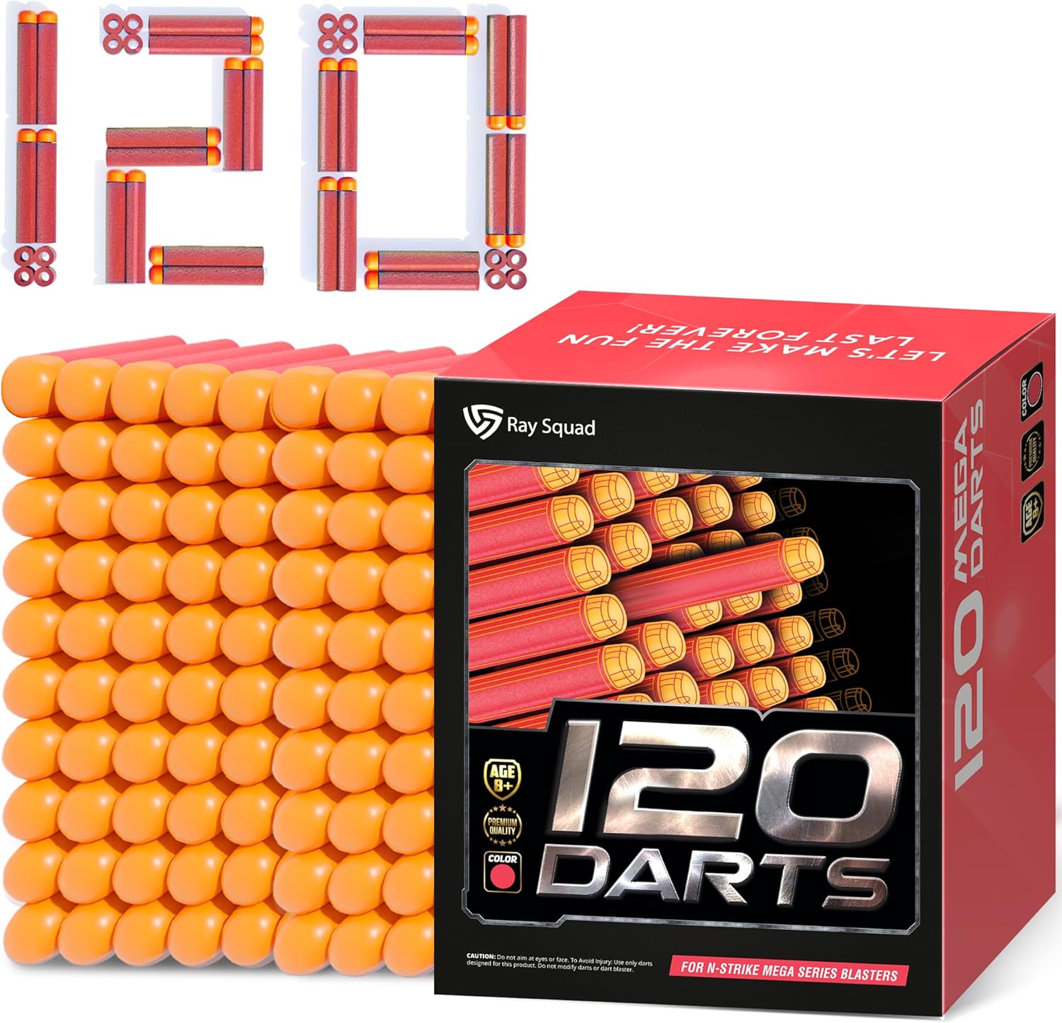 (120 Count) Ray Squad Nerf Mega Darts Pack - Universal Pack, Mega Dart Refill, Gun Darts, N-Strike Guns Compatible
