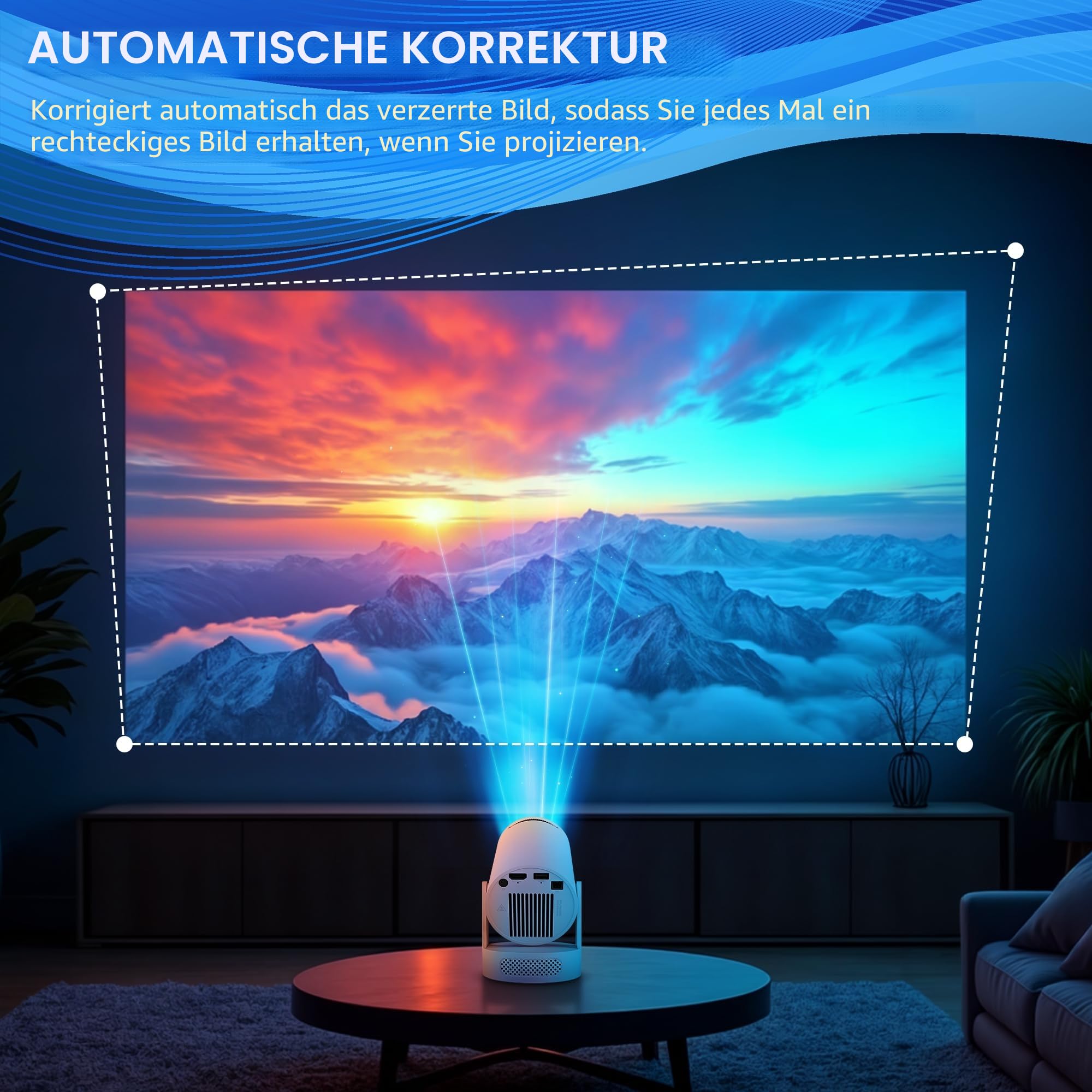 Mini Projektor 4K Beamer Tragbarer Minibeamer 2.4/5G Dual WiFi6 Android 11 1080P Full HD unterstützt für Telefon/PC/Lap/Stick HDMI Heimkino Externer Lautsprecher