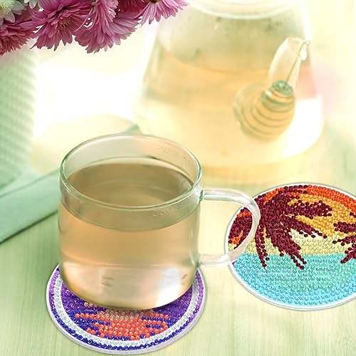 Miniatura 4 de Kit de posavasos de arte de diamante con soporte, 8 posavasos de arte de diamante para adultos, niños, principiantes, regalos de manualidades (donas)