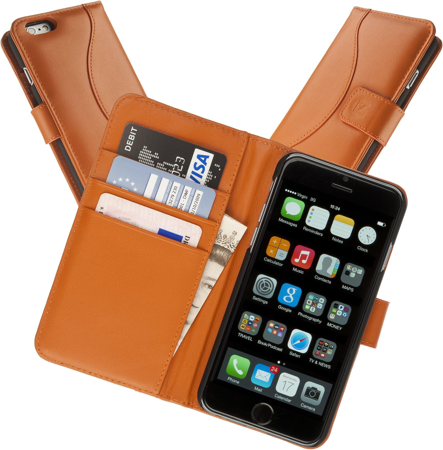 Chelsea Indulgent Real Leather Compact Wallet Case for iPhone 6 6S 4.7 with Card Holder in Orange