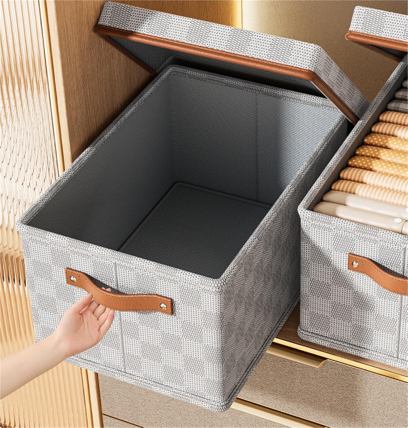 Storage Bins Foldable Storage Bag with Handle Non-Woven Storage Box for Clothes Home Organizing Box Storage Container(36cm)