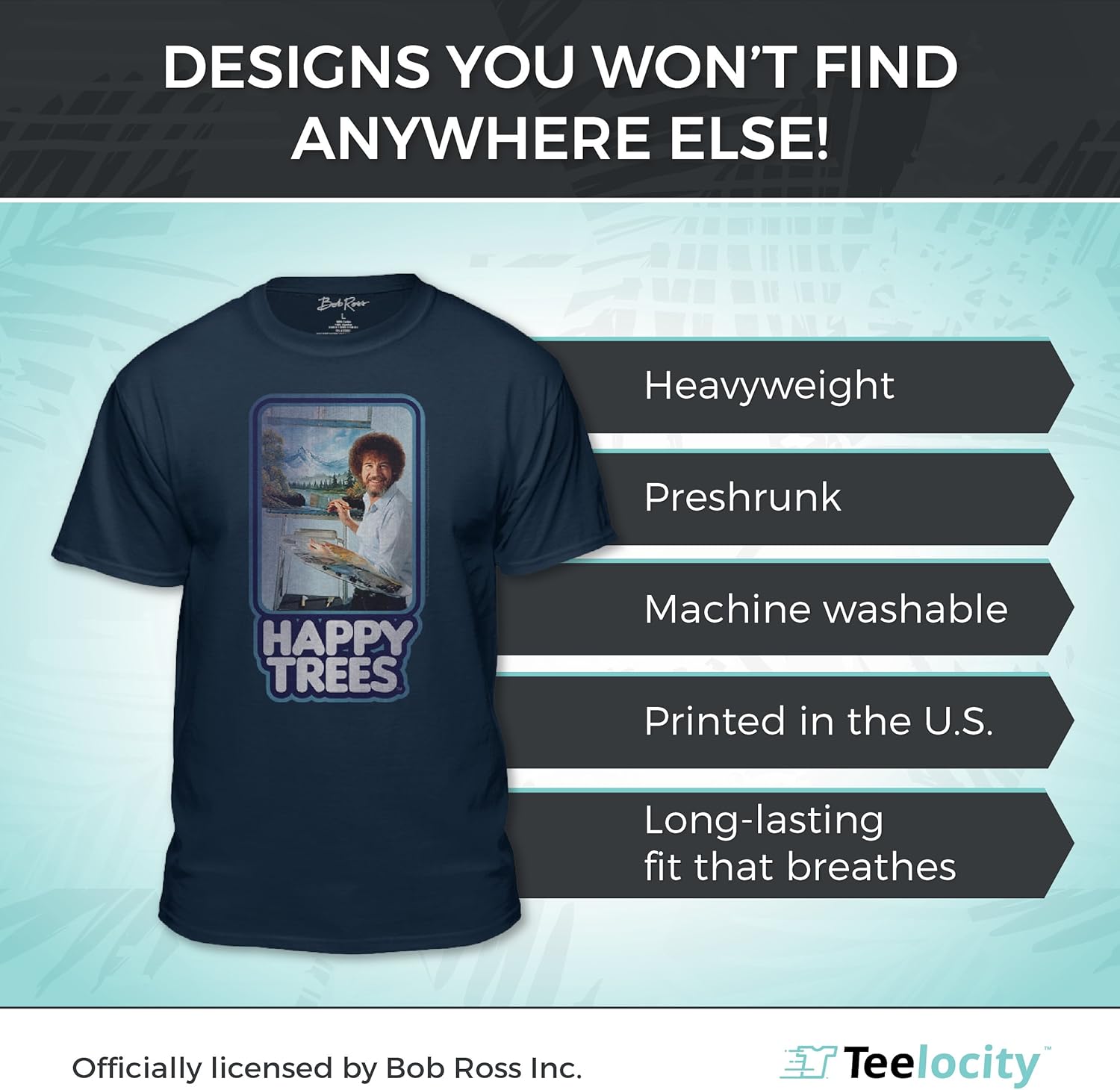 Bob Ross Officially Licensed Because I'm #Happy Fitted T-Shirt X-Large Grey