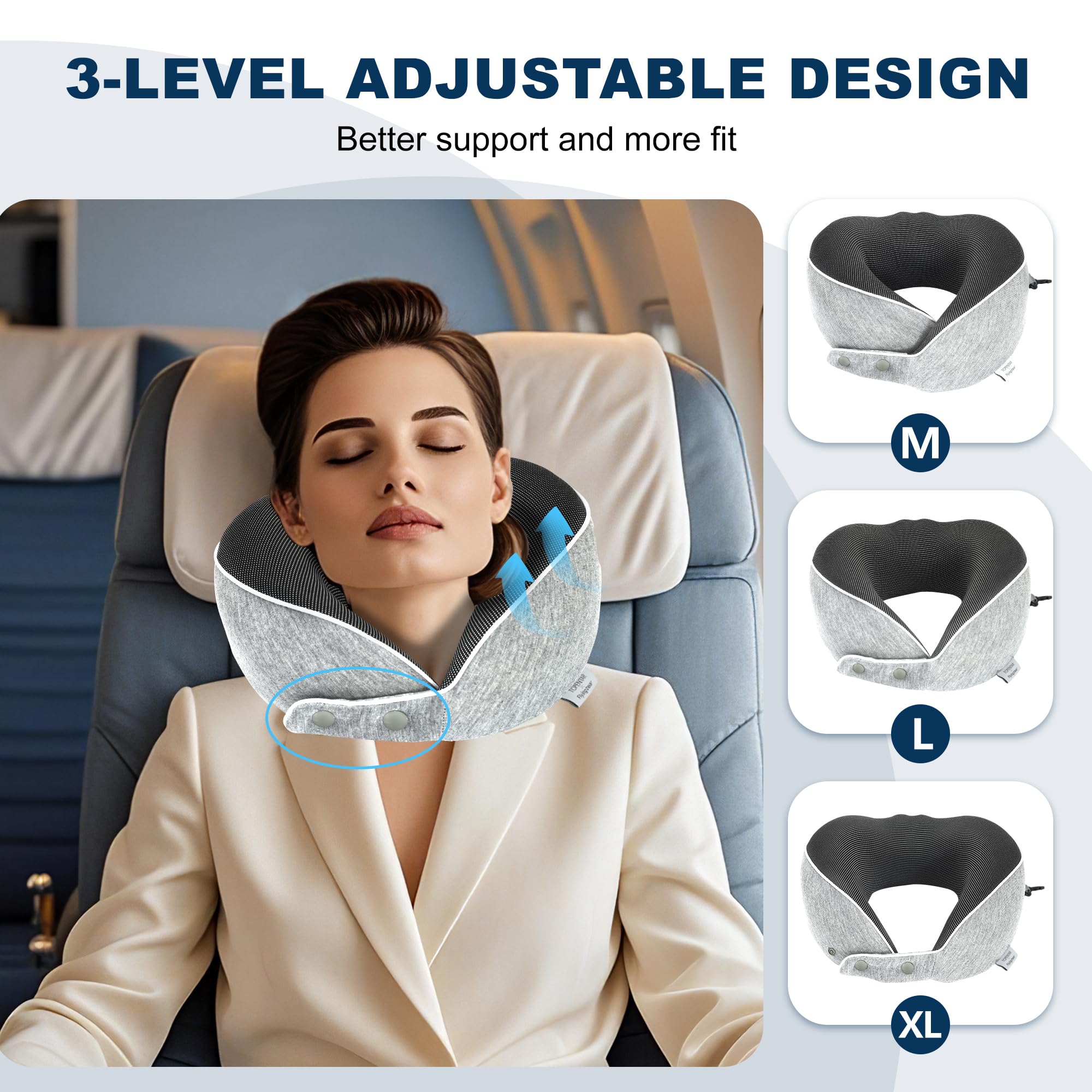 Chumix Cuscino Aereo Viaggio, Pieghevole Regolabile Cuscino da Viaggio Memory Foam con Mascherina per Dormire 3D e Contenitore in EVA, Travel Pillow con Gancio Adatto per Aerei (Grigio chiaro)