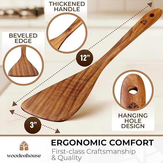 Wooden Spatula for Cooking, 12 Acacia Wood for Flipping & Frying