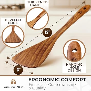 Wooden Spatula for Cooking, 12 Acacia Wood for Flipping & Frying