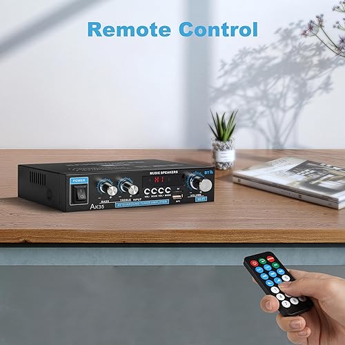 Miniatura 5 de AK35 Amplificador de audio estéreo para el hogar Bluetooth 5.0 receptor 100Wx2 Amplificador de altavoz de doble canal con radio FM, USB, entrada de