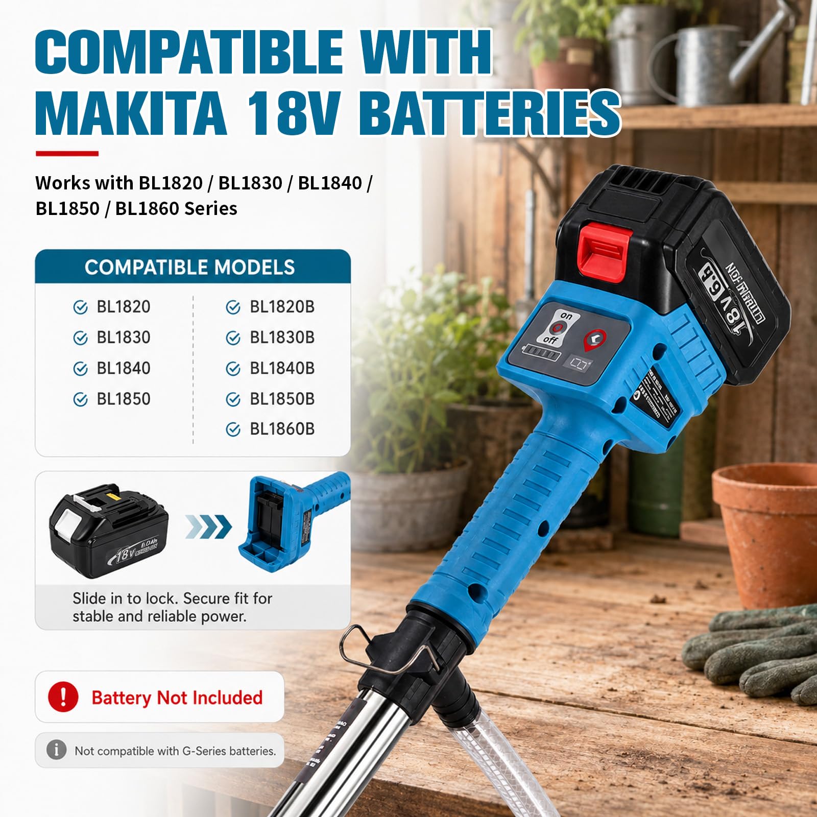 Akku Regenfasspumpe kompatibel mit Makita 18V – Regenfasspumpe mit 3000 L/h, 10 m Förderhöhe, 3-stufiger Durchfluss, 8 m Schlauch, abnehmbarer Schmutzfilter, für Garten Pool Regentonne (ohne akku)