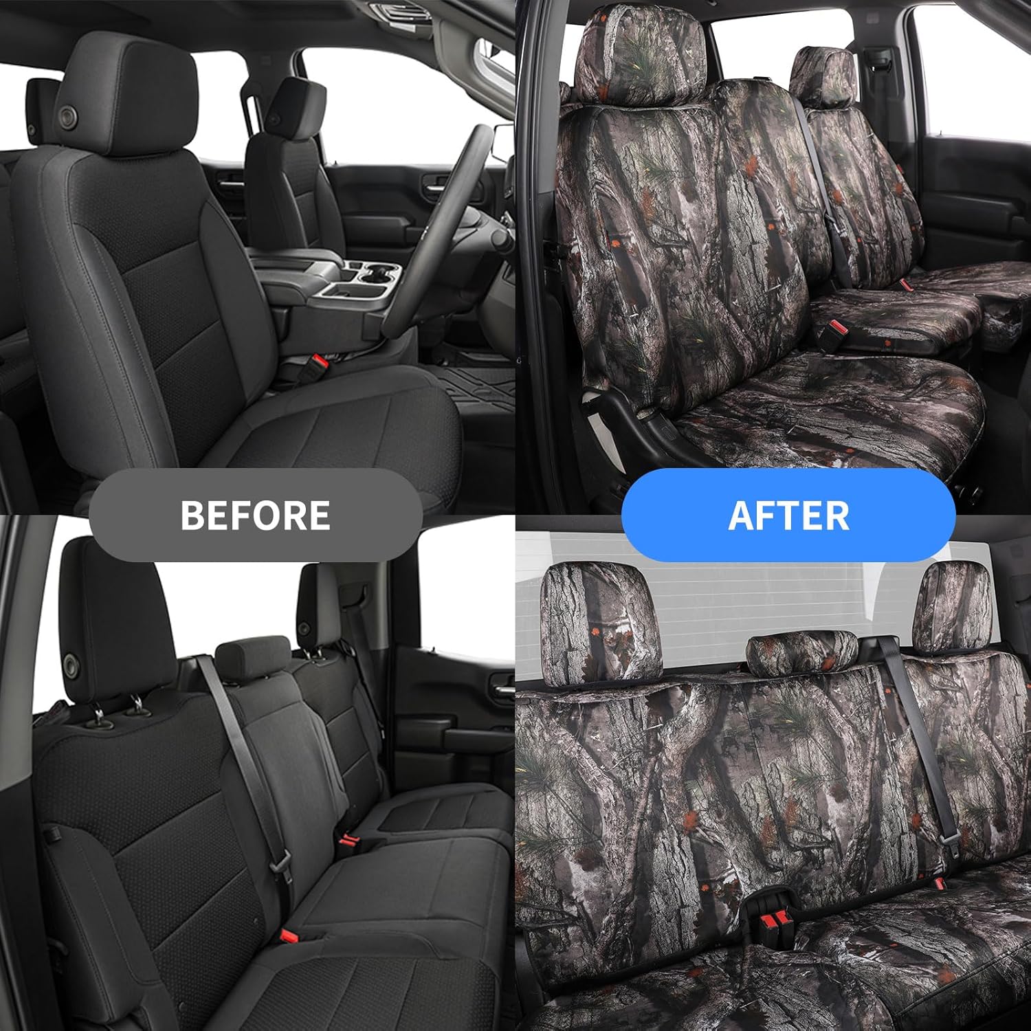 Custom Seat Covers for Chevy Silverado 1500/HD Double Cab Precision Fit 2014-2019 LT/LTZ/Custom Neoprene Waterproof Car Camo seat Cover – Full Set(Neoprene Jungle Camouflage)