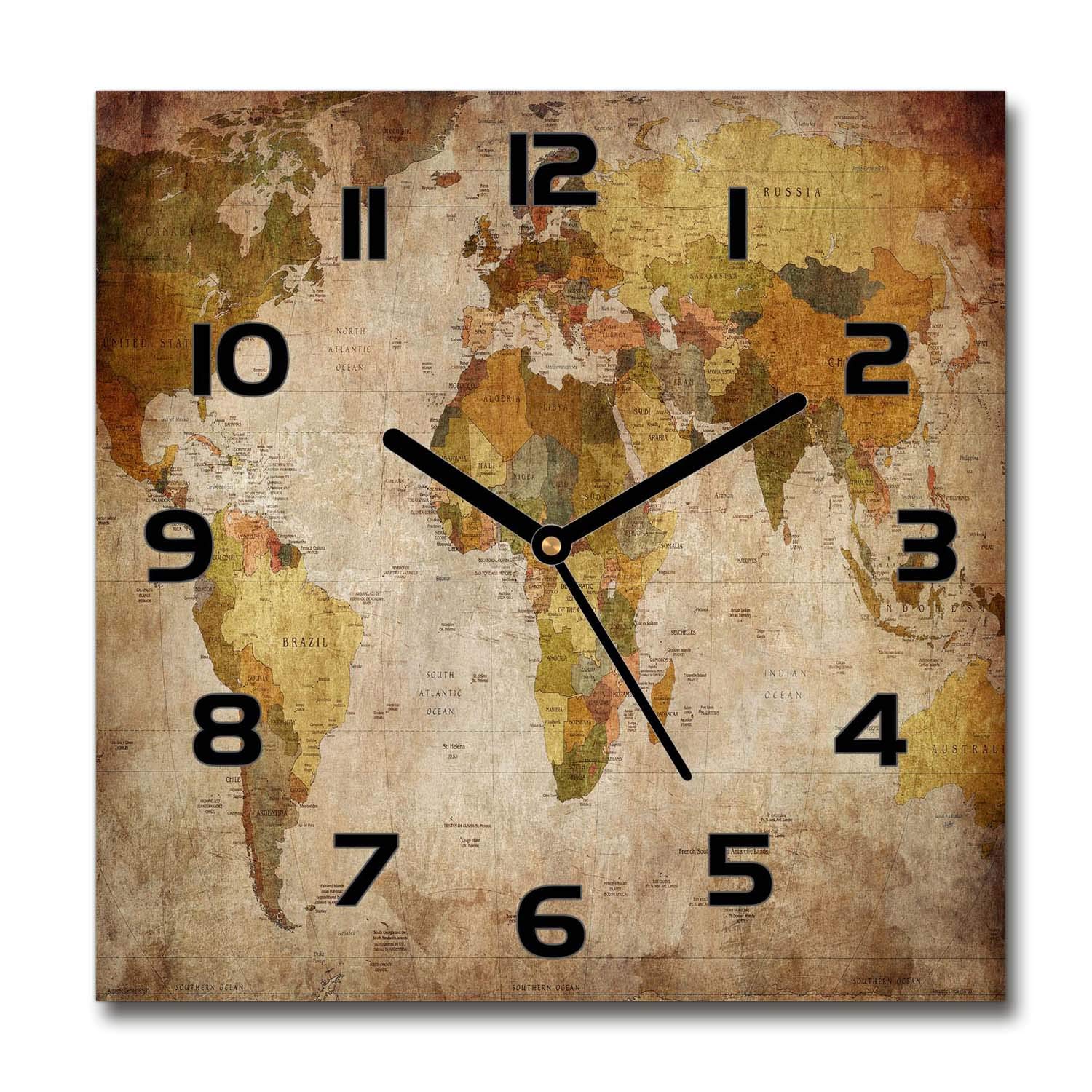 Horloge en Verre Tulup 60x60cm Décoration Murale Salon Moderne Thème Voyage