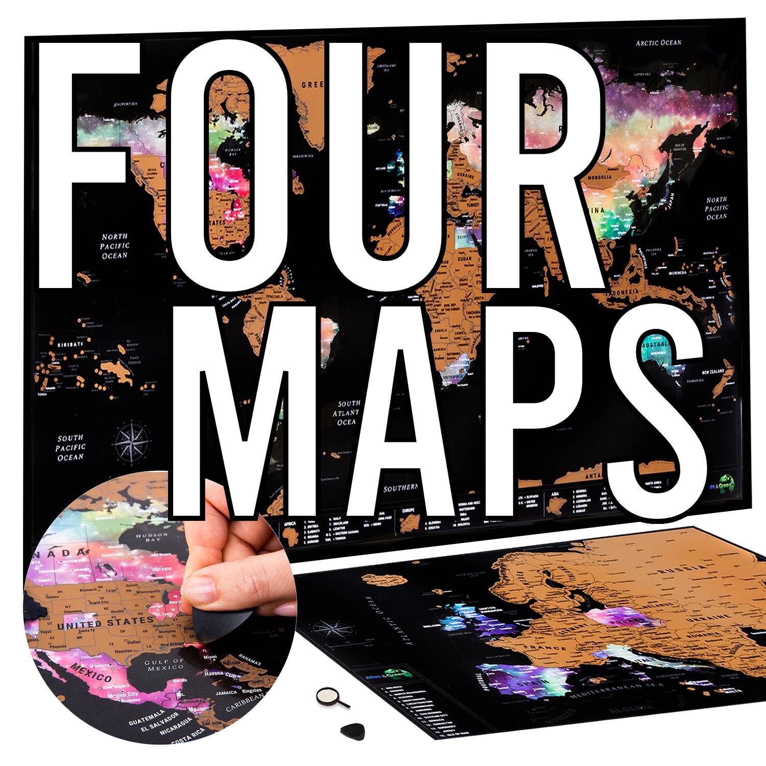 2 Pack - Scratch Off Travel Map + BONUS Europe Map