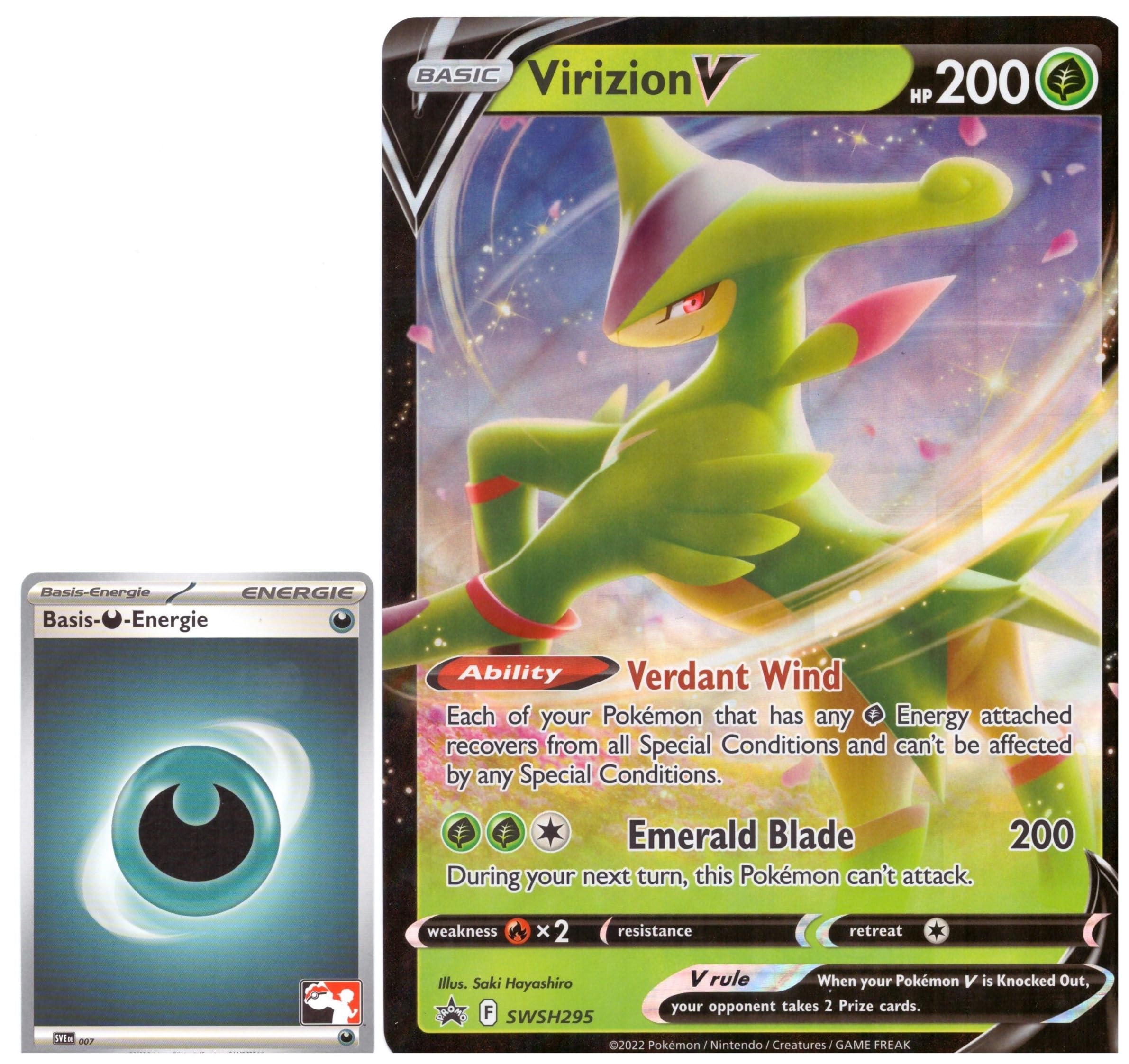 BB-Toy-Trades PKM Trading Card XXL Black Star Promo Card Virizion V SWSH295 - English - Fullart Holo Mega Jumbo Oversize Single Card with BB-Toy-Trades Sleeve (Virizion V EN)