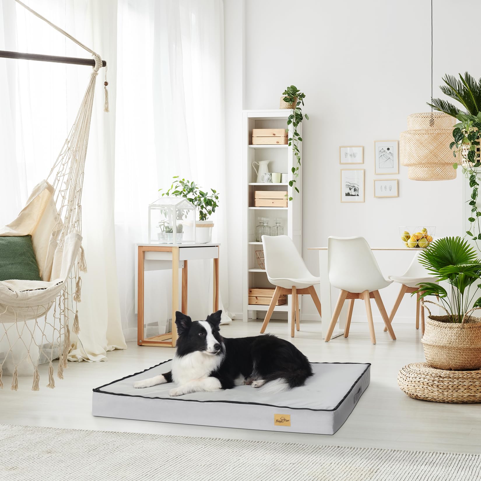 BingoPaw Cama Perro Grande: Colchon Perro Desenfundable 110x85cm Cama para Perros con Espuma Ortopedica y Funda con Revestimiento Impermeable Lavable Gris XL