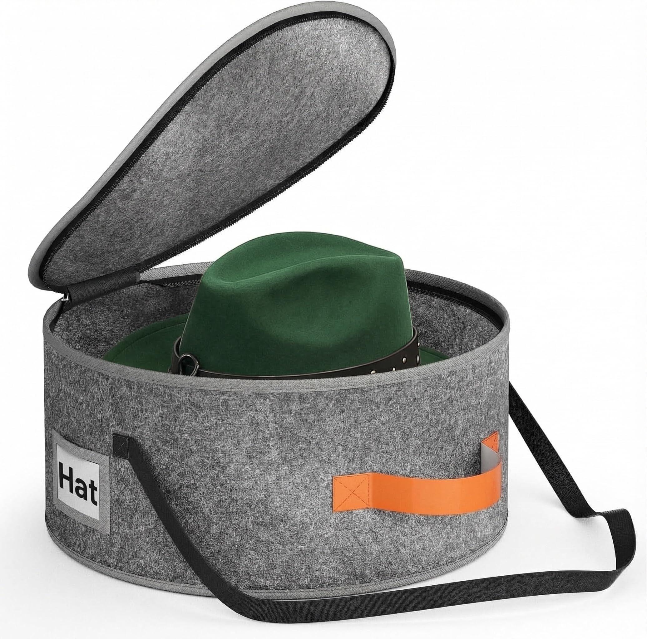 MISSLO Large Hat Box for Travel, Collapsible Baseball Cap Storage Organizer with Handles & Shoulder Strap for Men Carry Hat Organiser, Grey