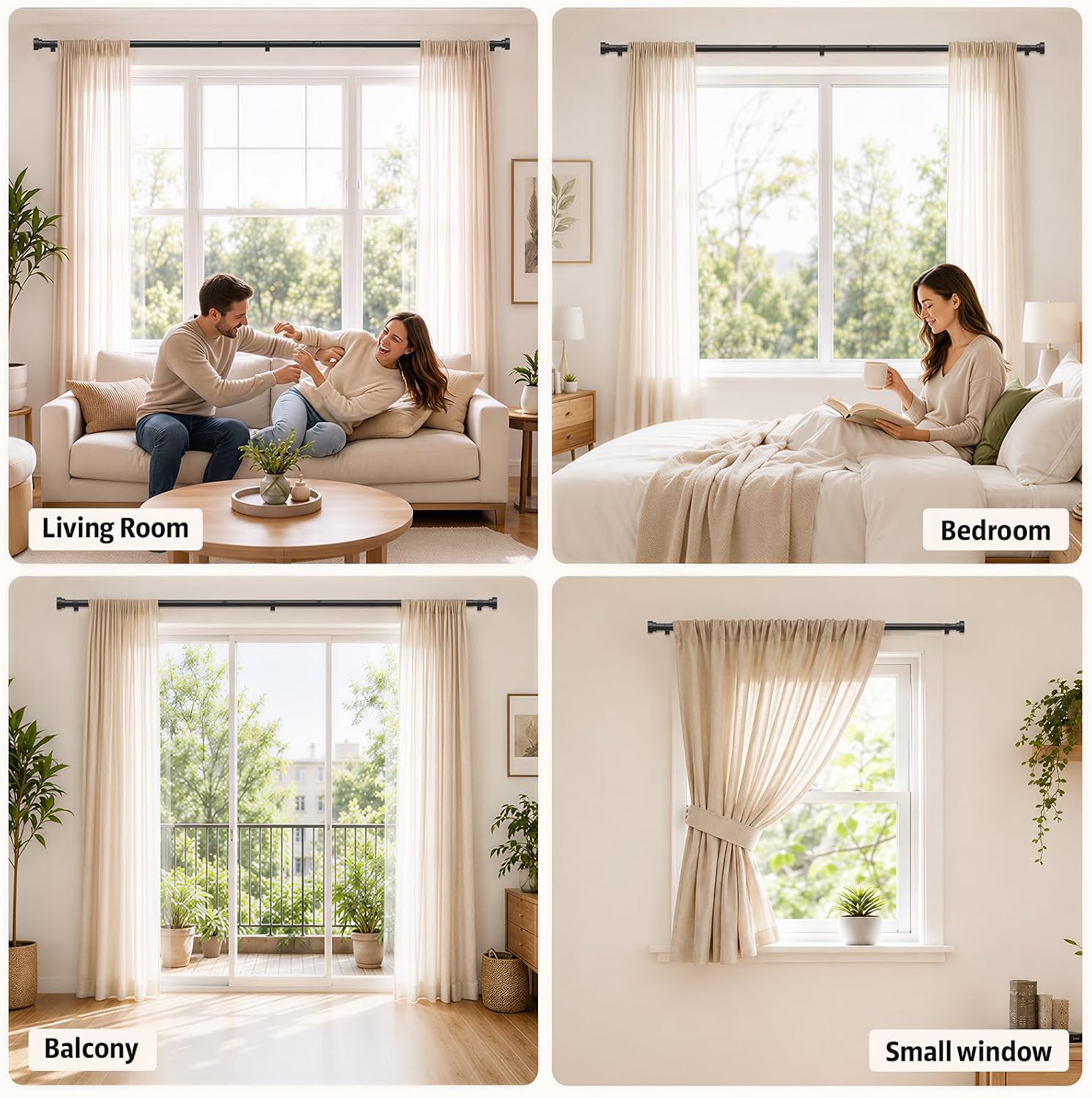 2 Pack Heavy Duty Curtain Rods for Windows 28-90 Inch, Black