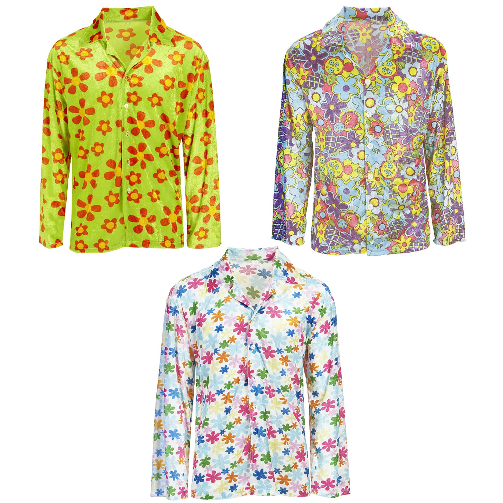 Widmann Hippie Flower Shirt – Aus Samt, Flower Power Design, Für Karneval & Mottoparty