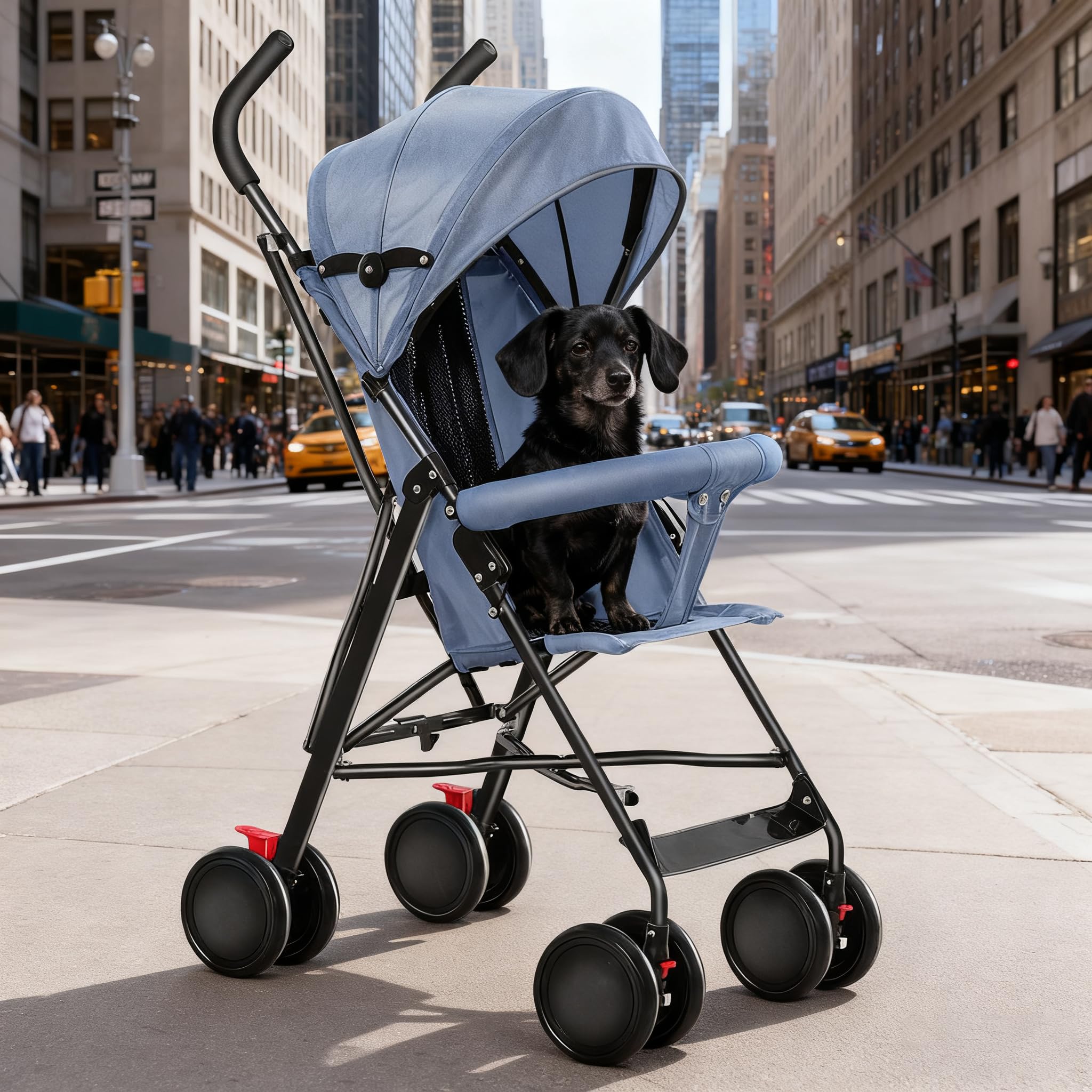 Poussette canne compacte Ingenious (Jusqu’à 30 kg),avec position allongée,de la naissance à 4 ans, assis ou allongé, avec coussin en coton/moustiquaire/porte-gobelet, D - Bleu