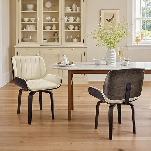 Miniatura 87 de Zouron Sillas de comedor giratorias, silla de escritorio moderna de mediados de siglo sin ruedas, silla de sala de estar de piel sintética con patas