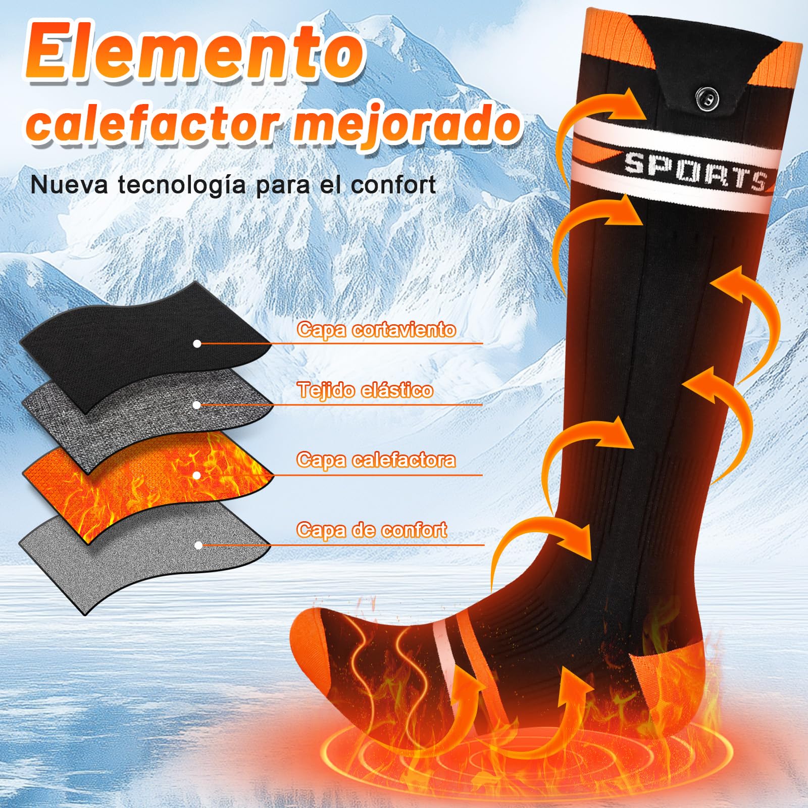 Aragallant Calcetines Calefactables Mujer Hombre, 5V/5000mAh Calcetines Térmicos Eléctricos Recargables con 4 Temperaturas, Calentadores de Pies Calcetines para Invierno Esquí Caza