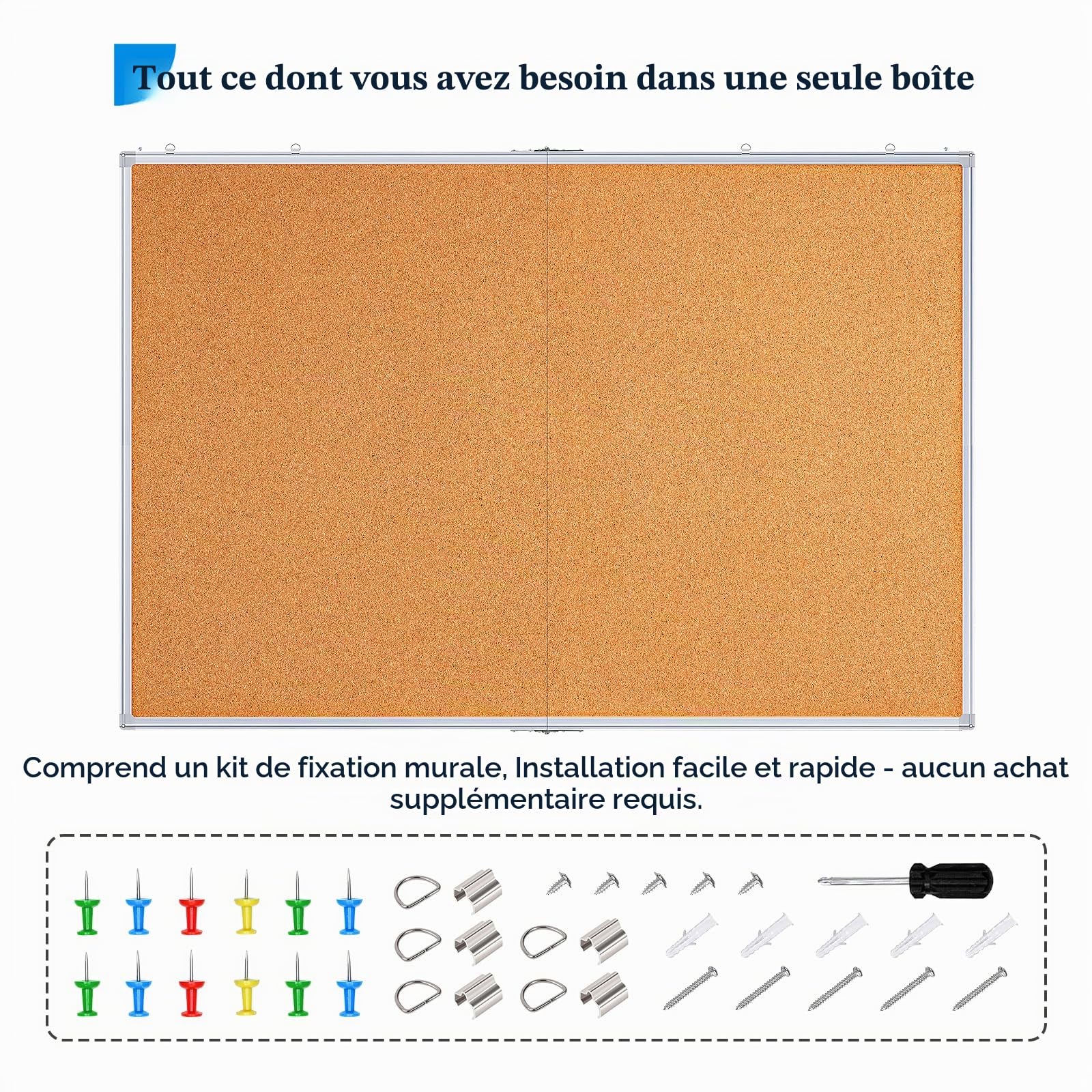 maxtek Tableau d'affichage en Liège avec Cadre en Aluminium 120 x 90 cm, Tableau Liege Mural Inclut Punaises et Kit de Montage Pour Bureau, Salle de Maison et Scolaire