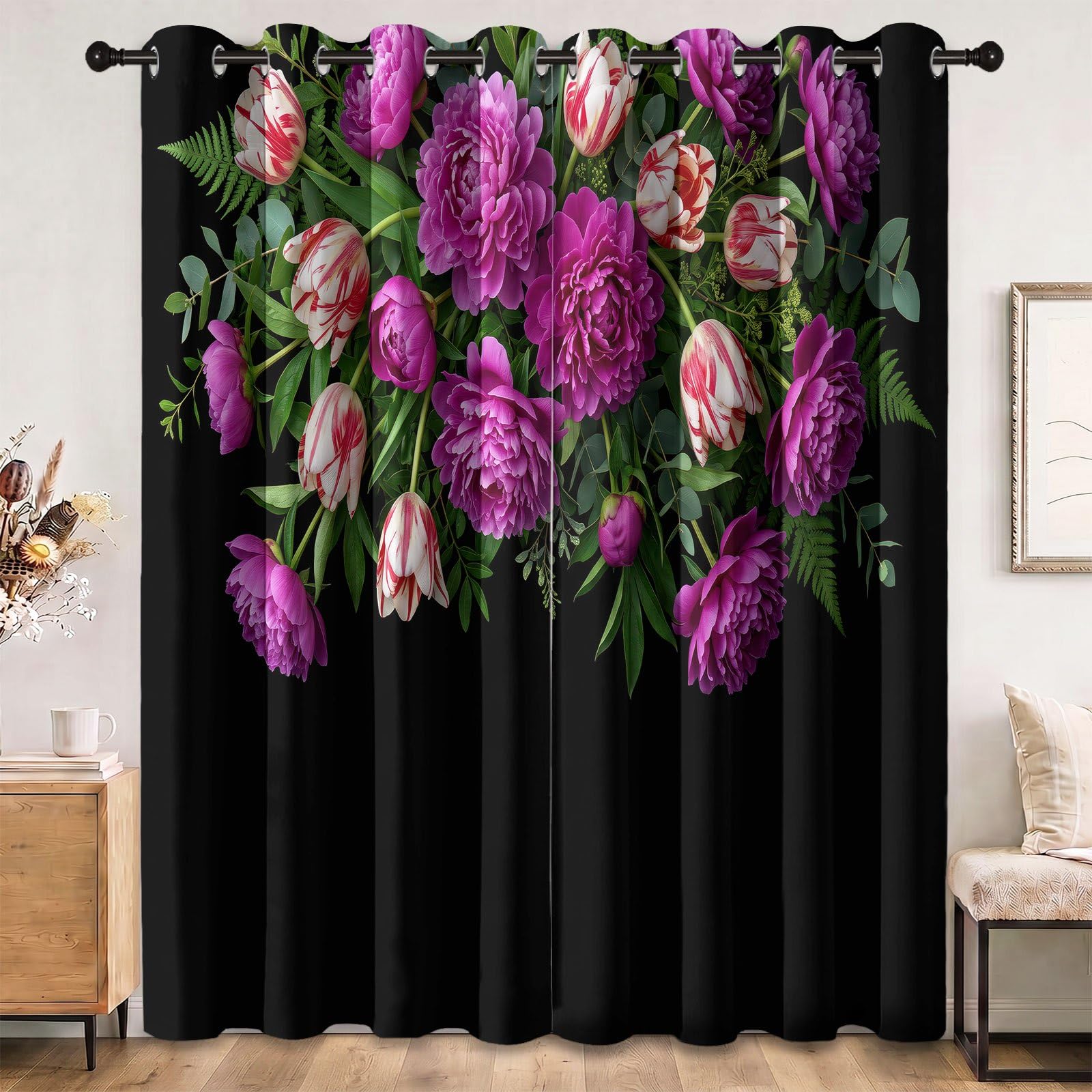 Tende oscuranti viola verde, floreali in campagna, stampa fotografica botanica, fiori tenda oscurante, per camera da letto, soggiorno, cucina, decorazione finestra, isolamento termico, 2 pannelli 140