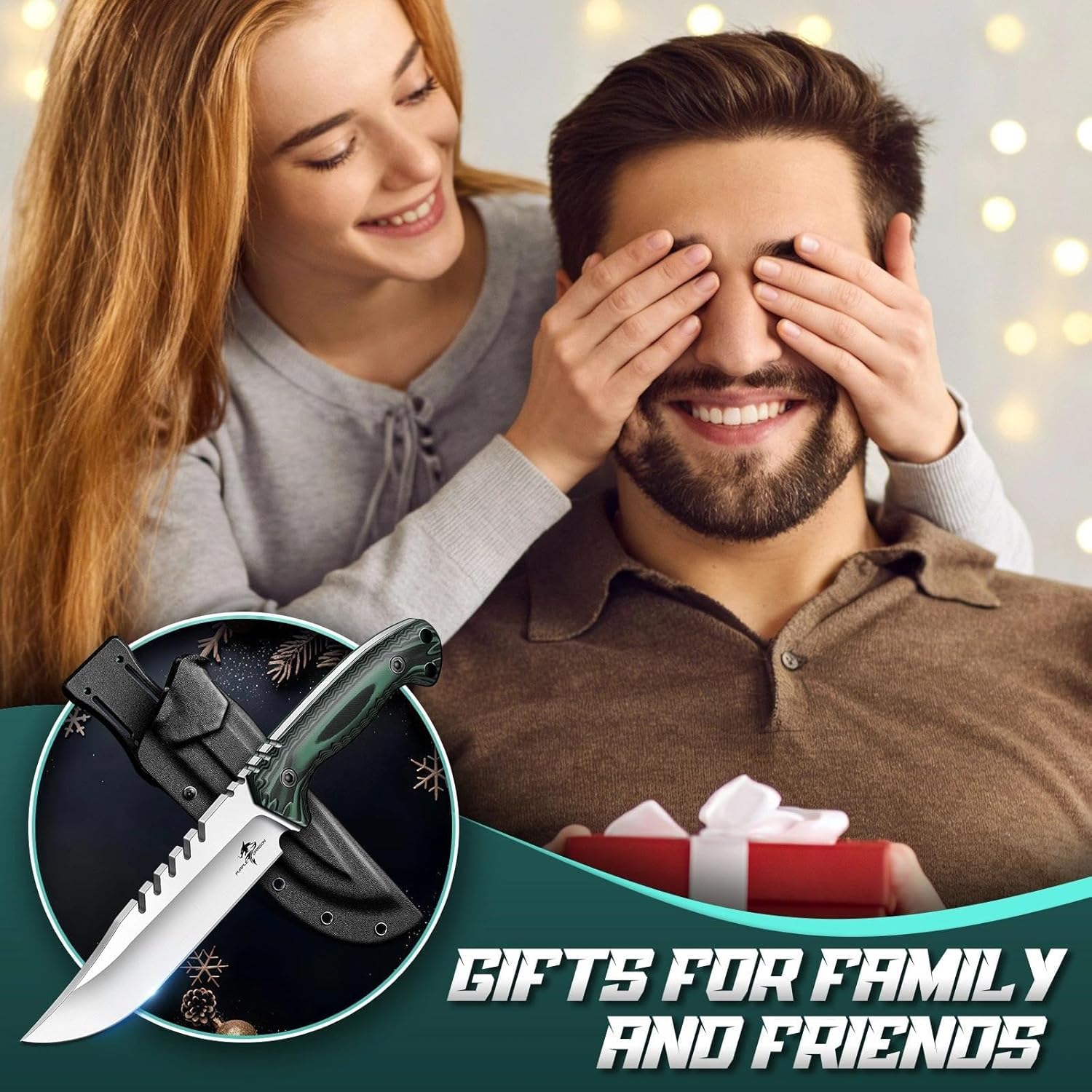 Purple Dragon Fixed Blade Knife - Forged from a Single Piece of D2 Steel - Full Tang Outdoor Knife with Kydex Sheath, Anti-Slip G10 Handle – Gift for Men - Green