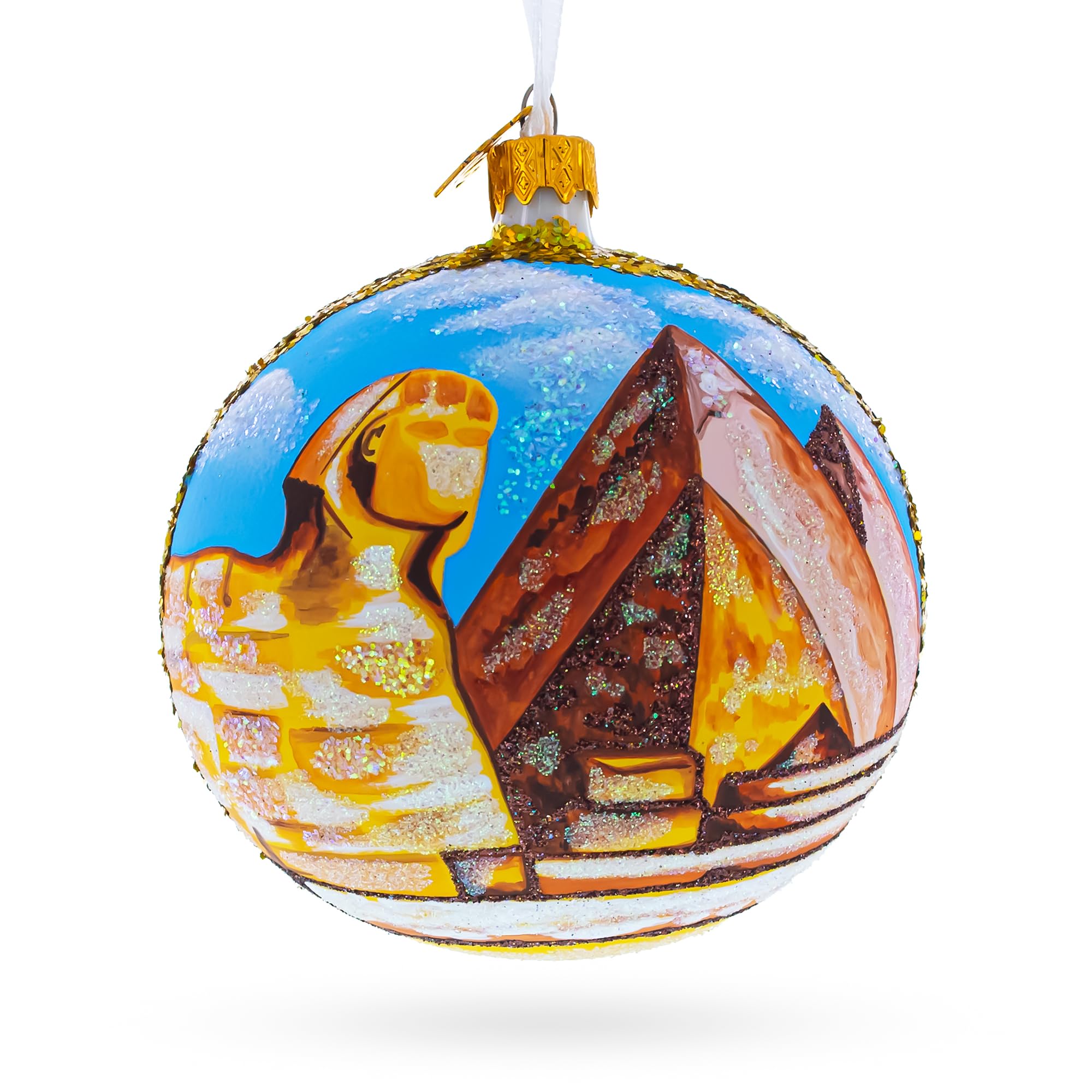 Pyramids and Great Sphinx of Giza, Egypt Glass Ball Christmas Ornament 4 Inches