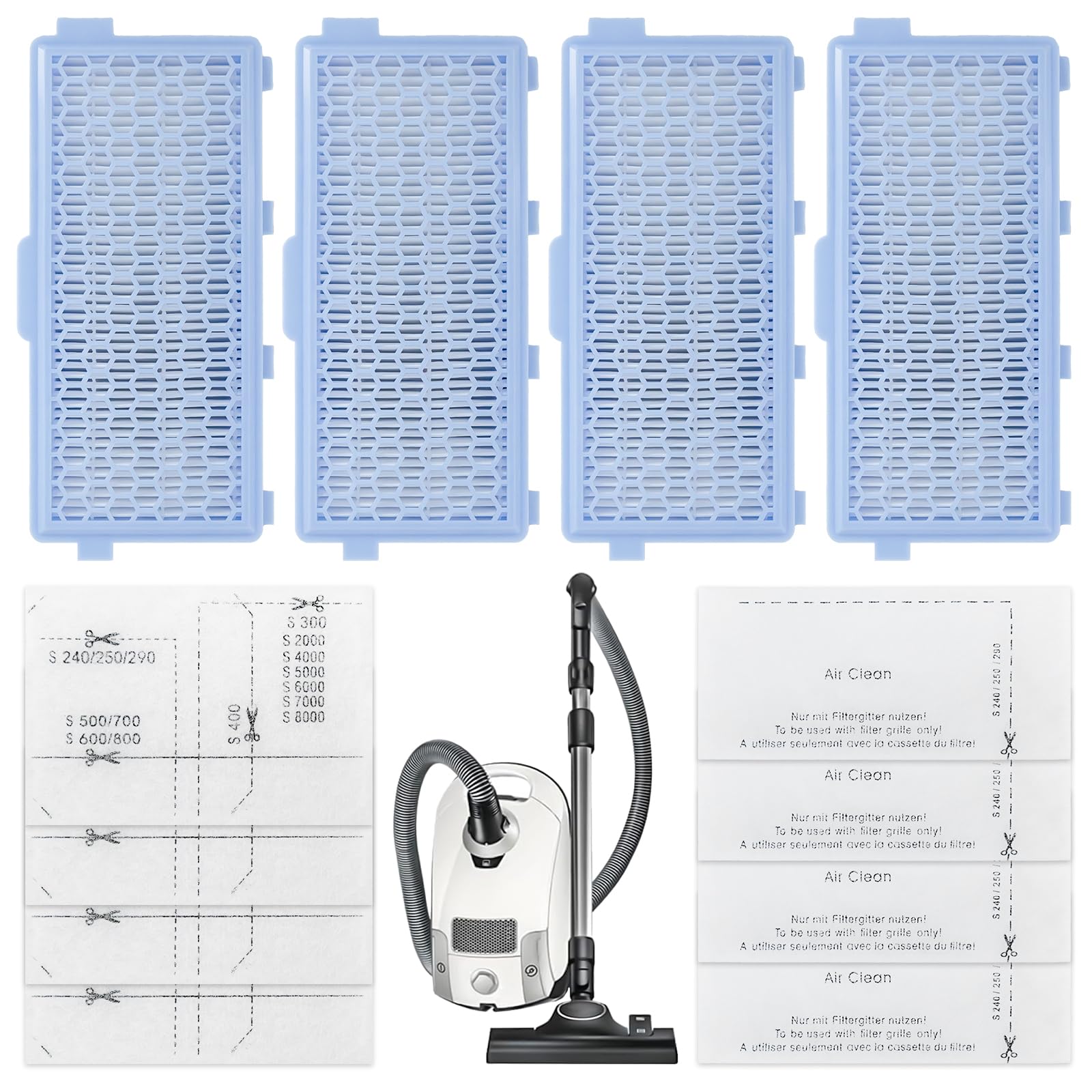 4 Pack C3 Filter für Miele Staubsauger Compact C1 & C2, Complete C2 & C3, S8340, with 4 Motorfilter &4 Abluftfilter für Miele S4000, S5000, S6000 & S8000 Series, S8340 Filter für Feinstaub & Gerüche