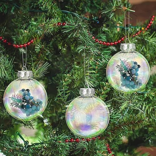 Miniatura 2 de 20 bolas de plástico iridiscente de Navidad transparentes rellenables de 2.36 pulgadas, decoración para árbol de Navidad, cumpleaños, boda, fiesta y
