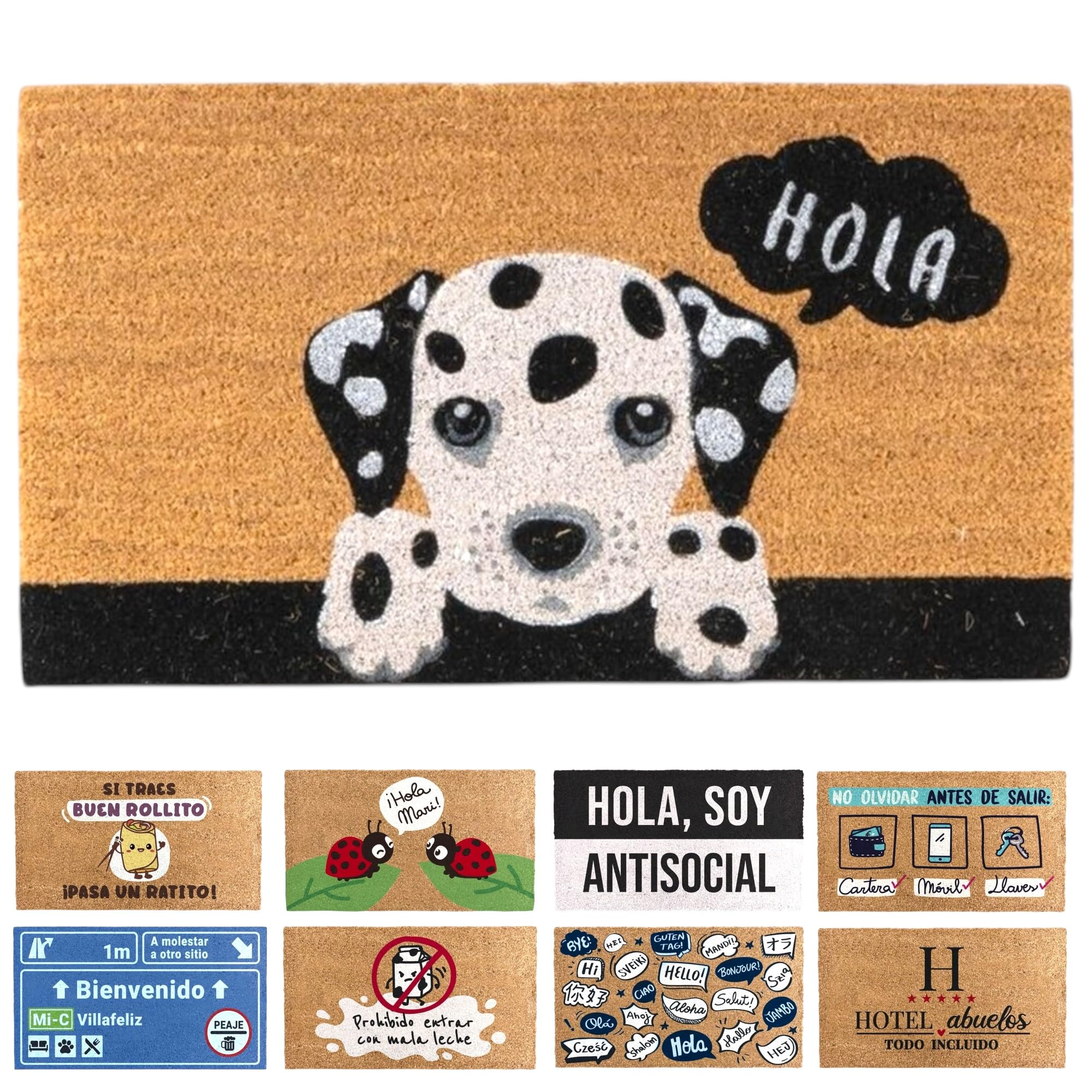 TIENDA EURASIA - Felpudo Entrada Casa | Diseños Originales y Divertidos | para Exterior | Rectangular | Material de Fibra de Coco y Base de Goma Antideslizante | Medida 40 x 70 cm (Dalmata)