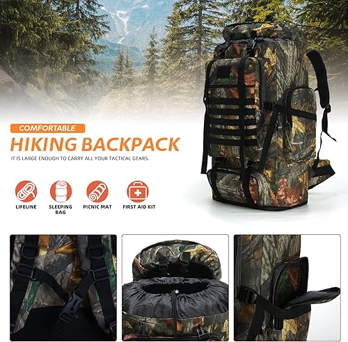 Miniatura 7 de HongXingHai 70L100L senderismo camping mochila MOLLE mochila impermeable Daypack para viajar, Camuflaje (Leaf Camo), Mochila para mochileros