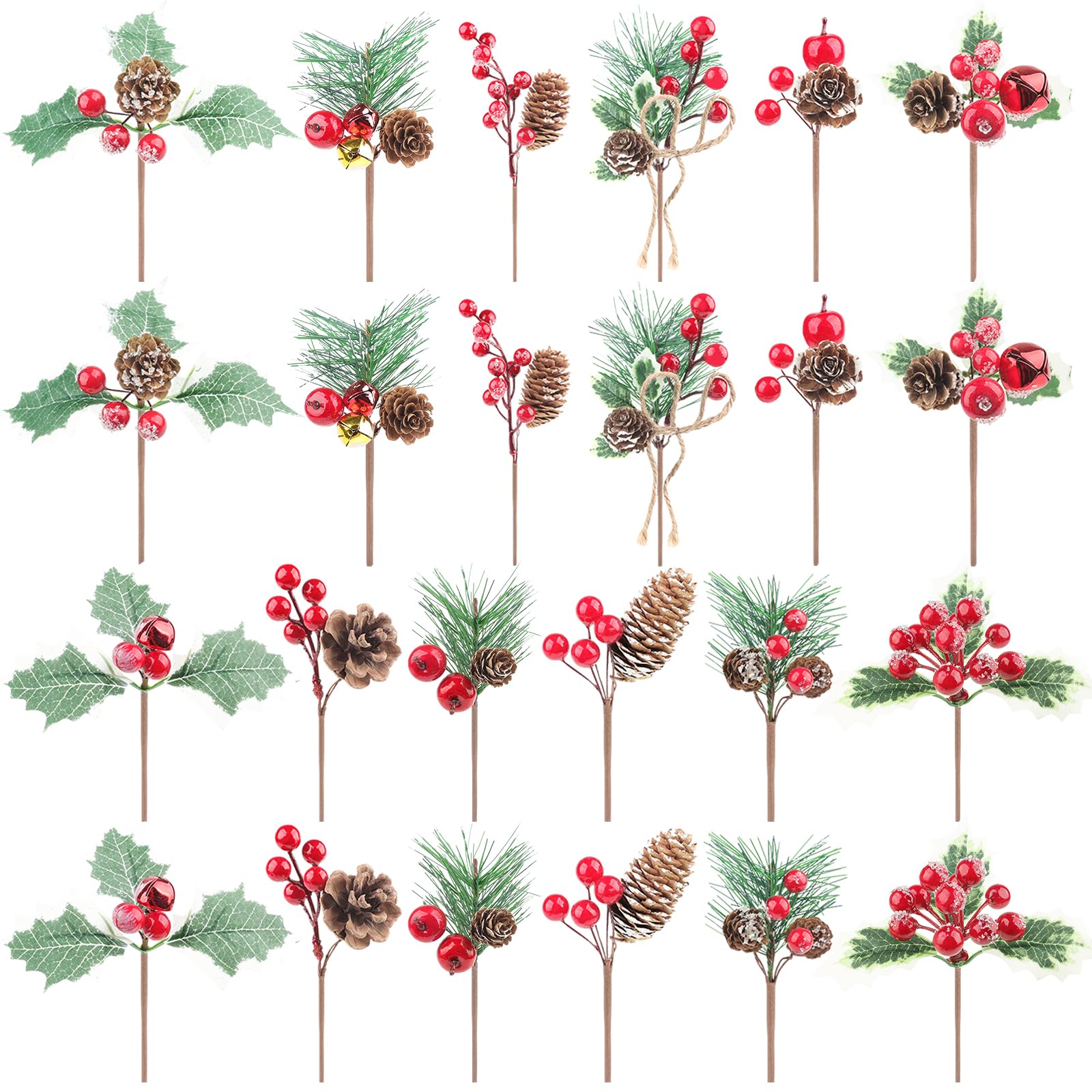 36 Pezzi Rami Di Pino Artificiali Con Bacche - Decorazioni Natalizie Per Ghirlande, Fai Da Te, Artigianato - Foto 11