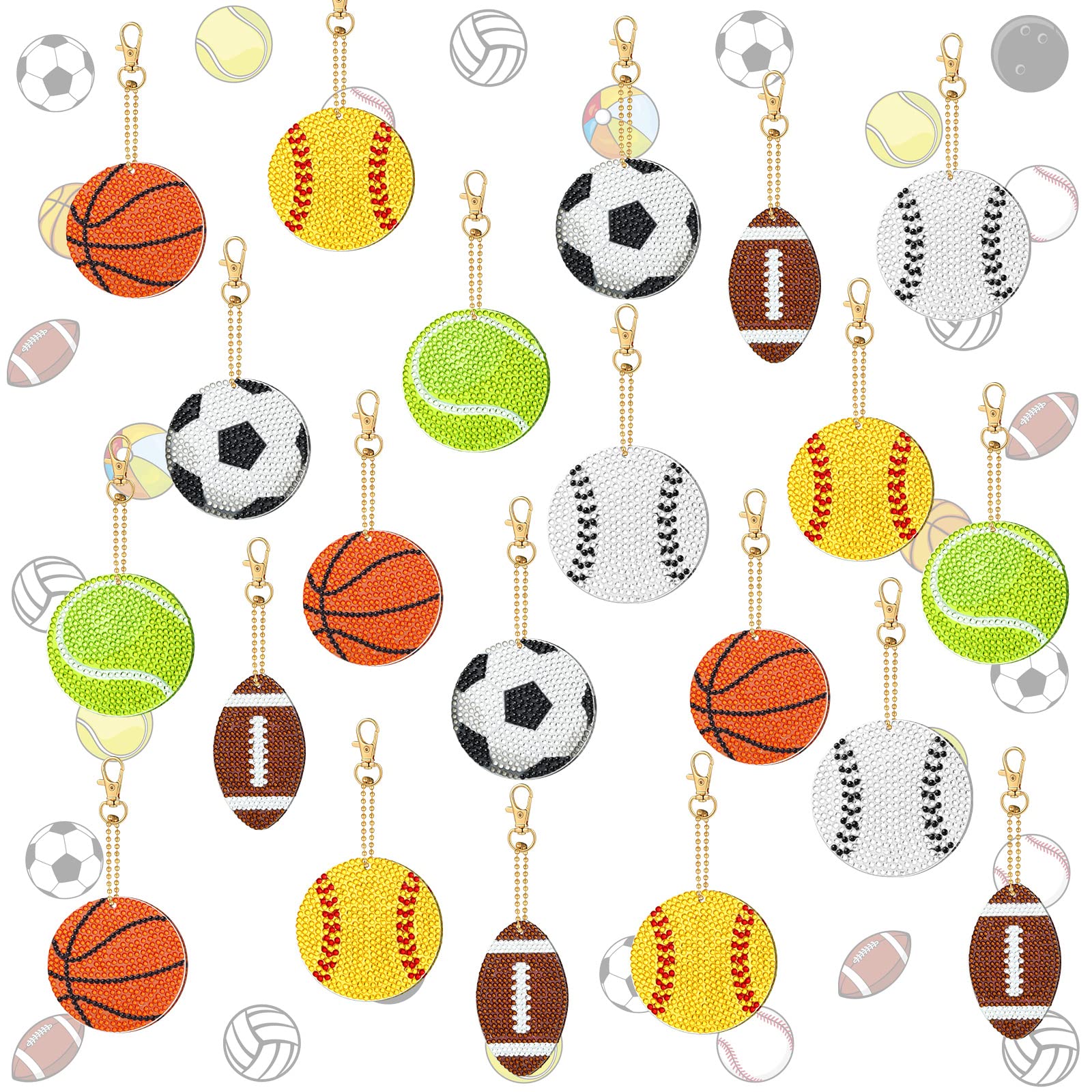 Tudomro 24 Pcs Balls DIY Diamond Art Painting Keychain Kits 5d Soccer Ball Football Drill Art Key Chain Set for Sports