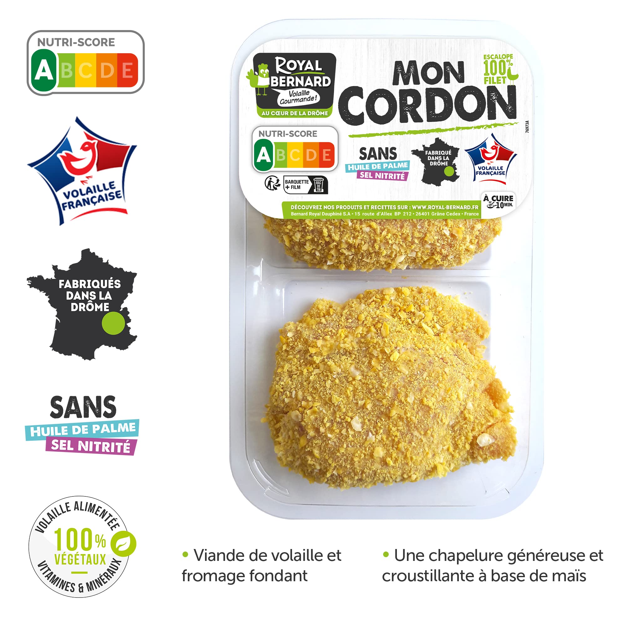 Royal Bernard - Assortiment Découverte - 2 Cordons bleus de volaille + une poêlée de cubes de poulet marinés à l'ail des ours + 2* filets de poulet + 4* cuisses + 6* escalopes de dinde
