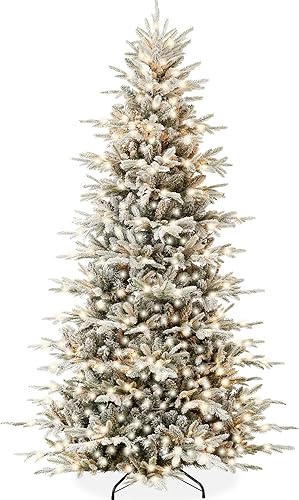 Best Choice Products Árbol de Navidad artificial de álamo temblón preiluminado de 6 pies, decoración navideña noble flocada de alta calidad con