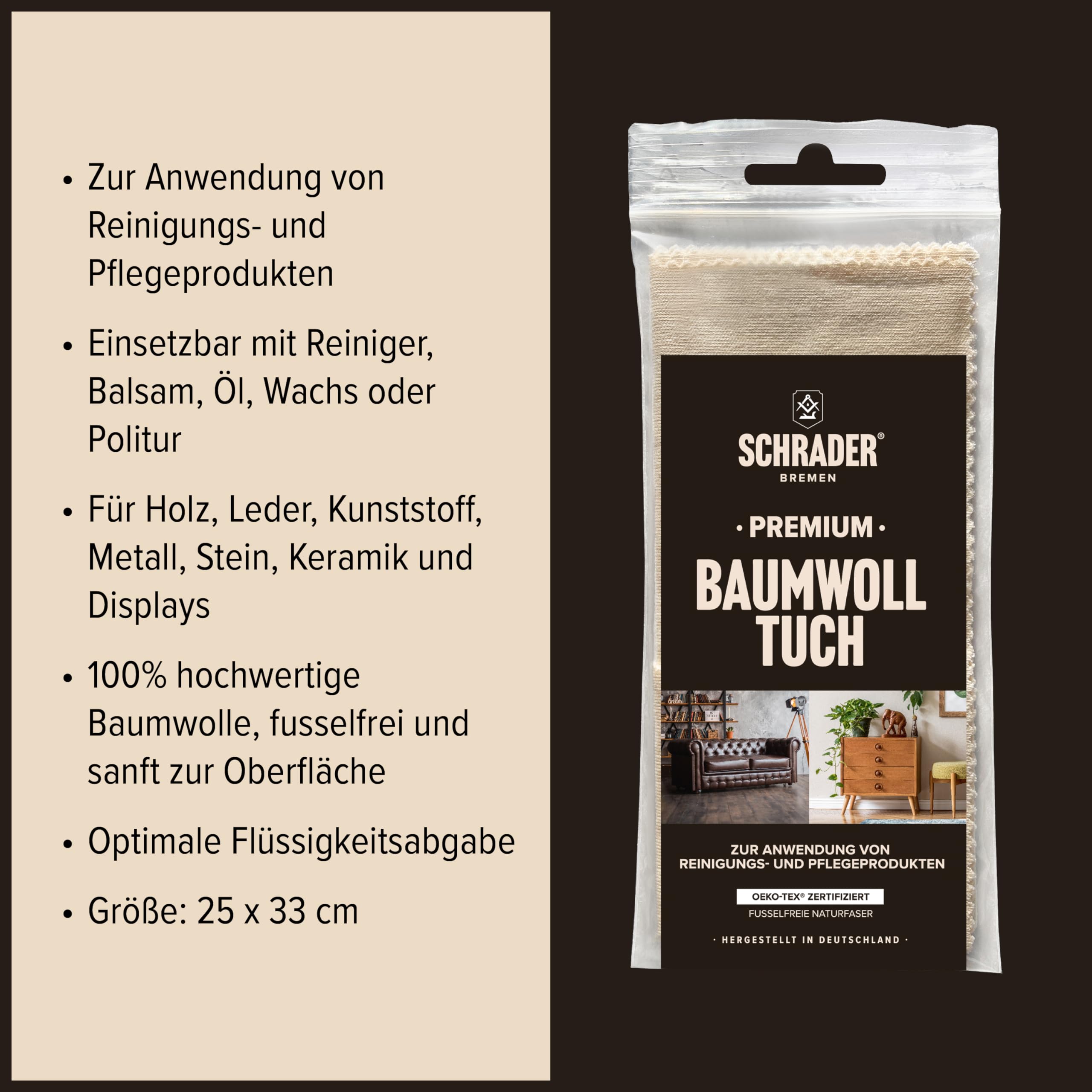SCHRADER Polish pour bois foncé – Polissage pour meubles – Rafraîchit les meubles en bois laqués – 1 x 250 ml – Avec chiffon de polissage – Fabriqué en Allemagne