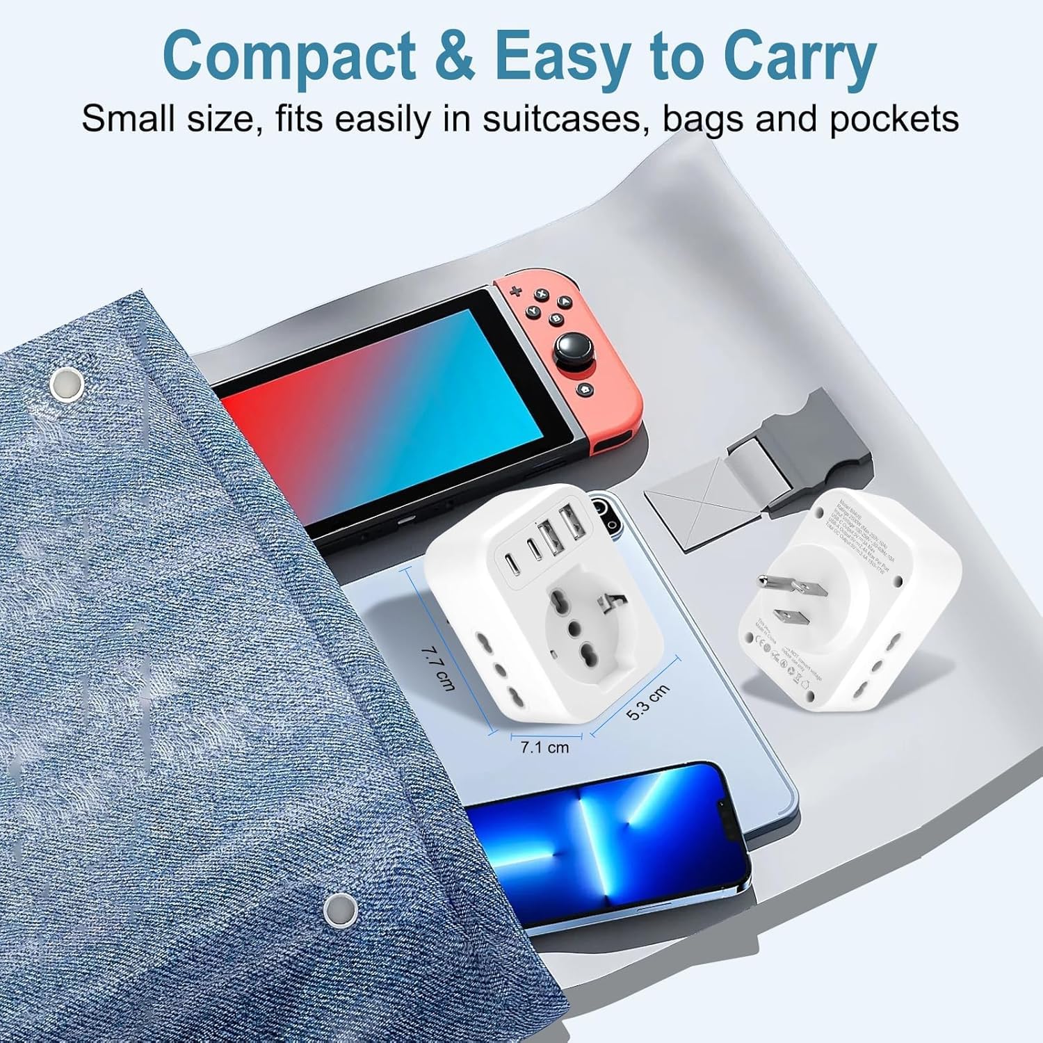 Platte 4-in-1 Reisstekker – 2 USB + 2 Stopcontacten, 180° Draaibaar, Ultracompact – Ideaal Voor Thuis En Reizen