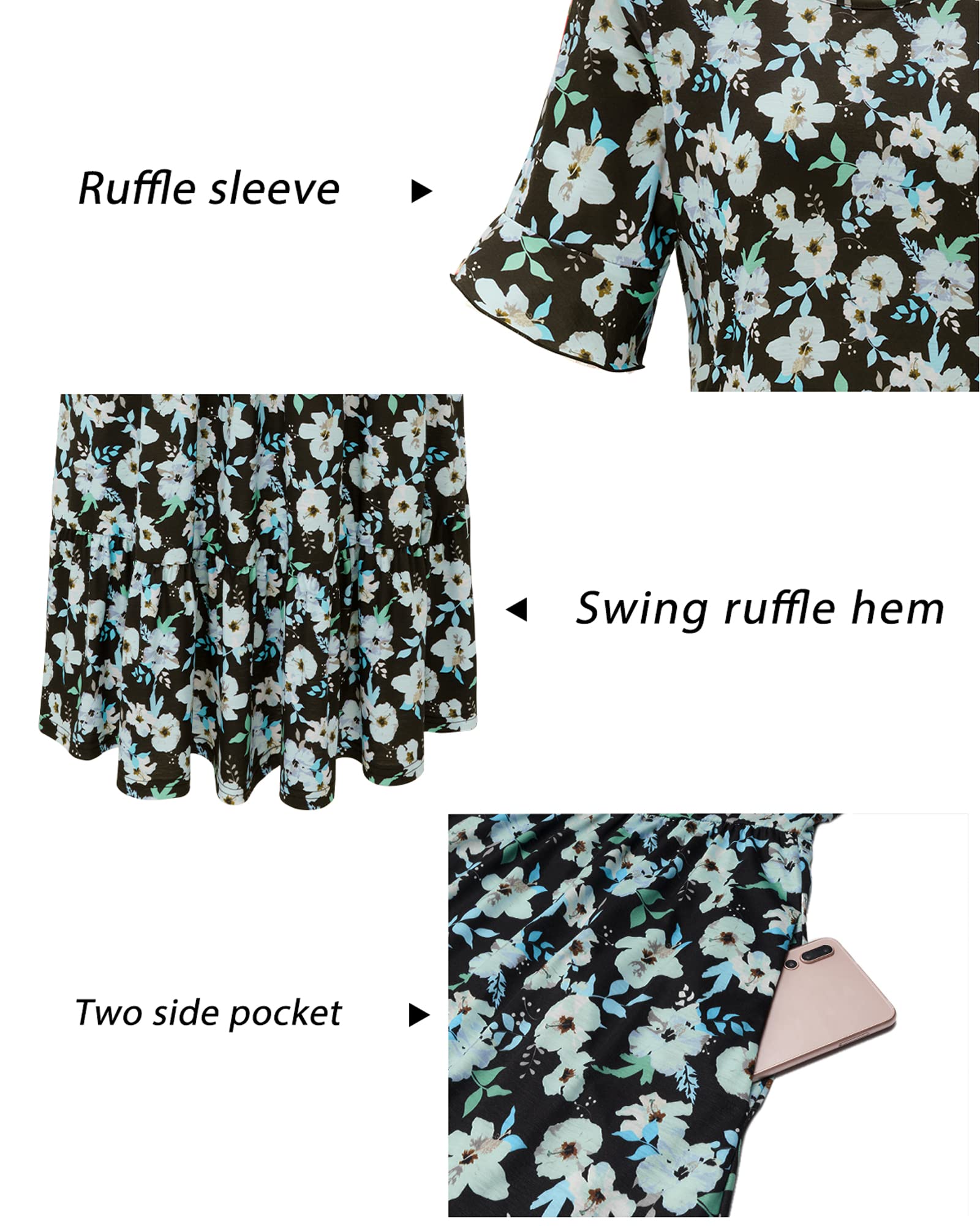 STYLEWORD Vestito Estivo a Maniche Corte da Donna Lungo Midi da Spiaggia, Vestito per Le Vacanze