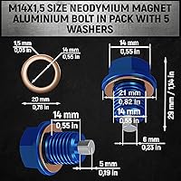 Vista 3 de Tapón magnético de drenaje de aceite M14x1.5, imán de neodimio, perno de aluminio con 5 arandelas de cobre, tapón de drenaje de aceite resistente
