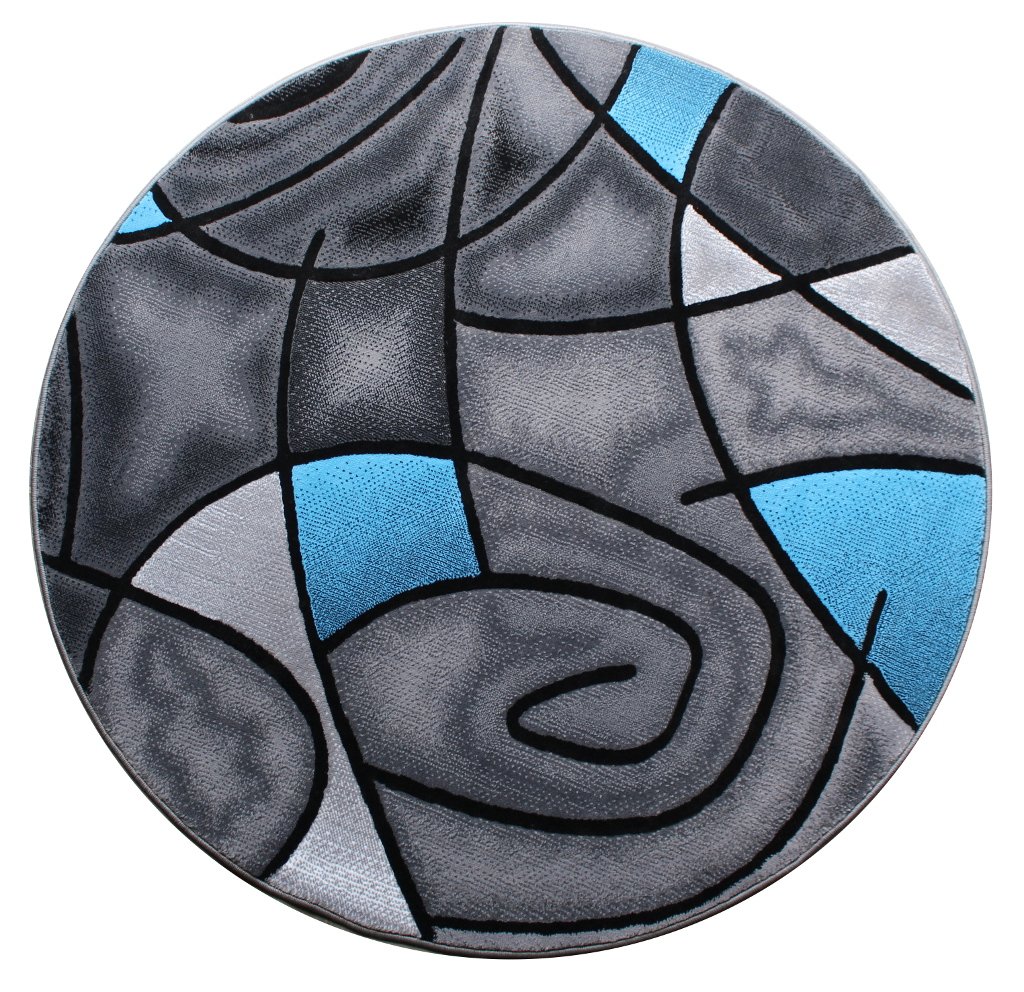 Masada Rugs, Modern Contemporary Round Area Rug, Blue Grey Black (5 Feet X 5 Feet) Round
